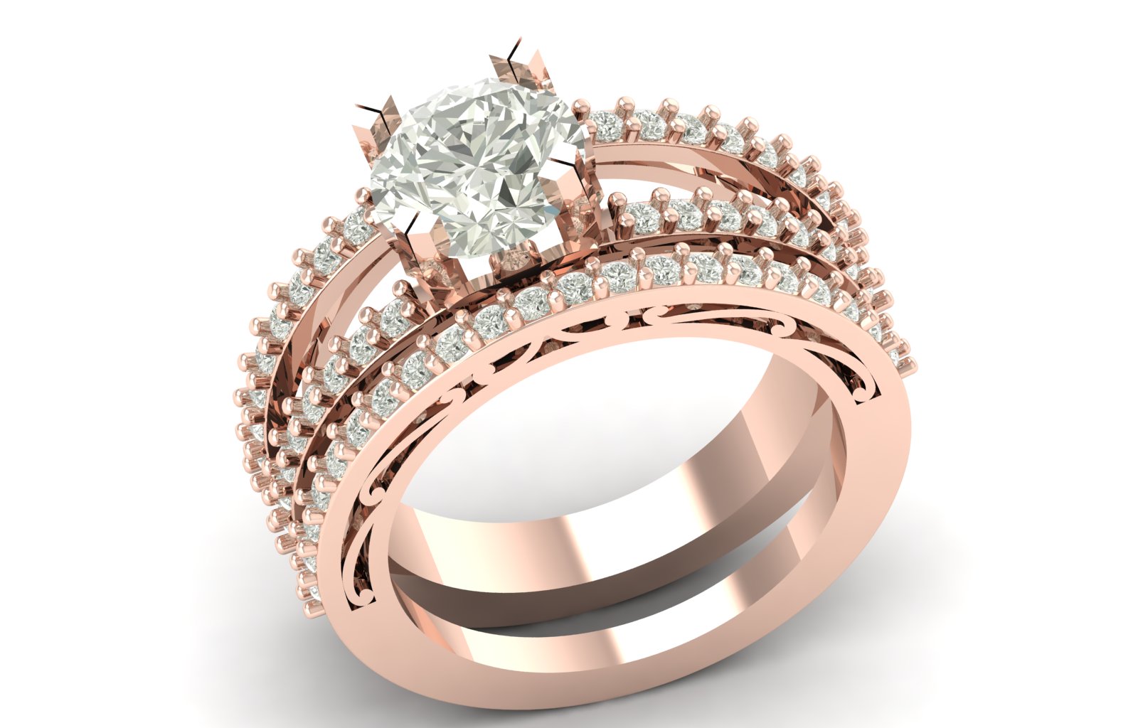 2.59 TW Unique Ring Square Prong Setting Round Cut Lab Grown Diamond Ring Solitaire Ring Wedding Ring Engagement Ring Set PR606