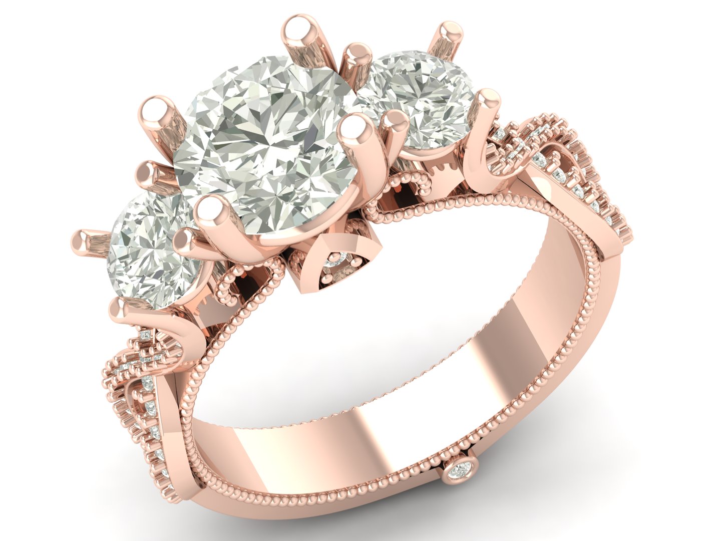 3.00 TW Three Stone Unique Ring Prong Set Ring Round Cut Lab Grown Diamond Ring Wedding ring Bridal Ring Engagement ring PR605