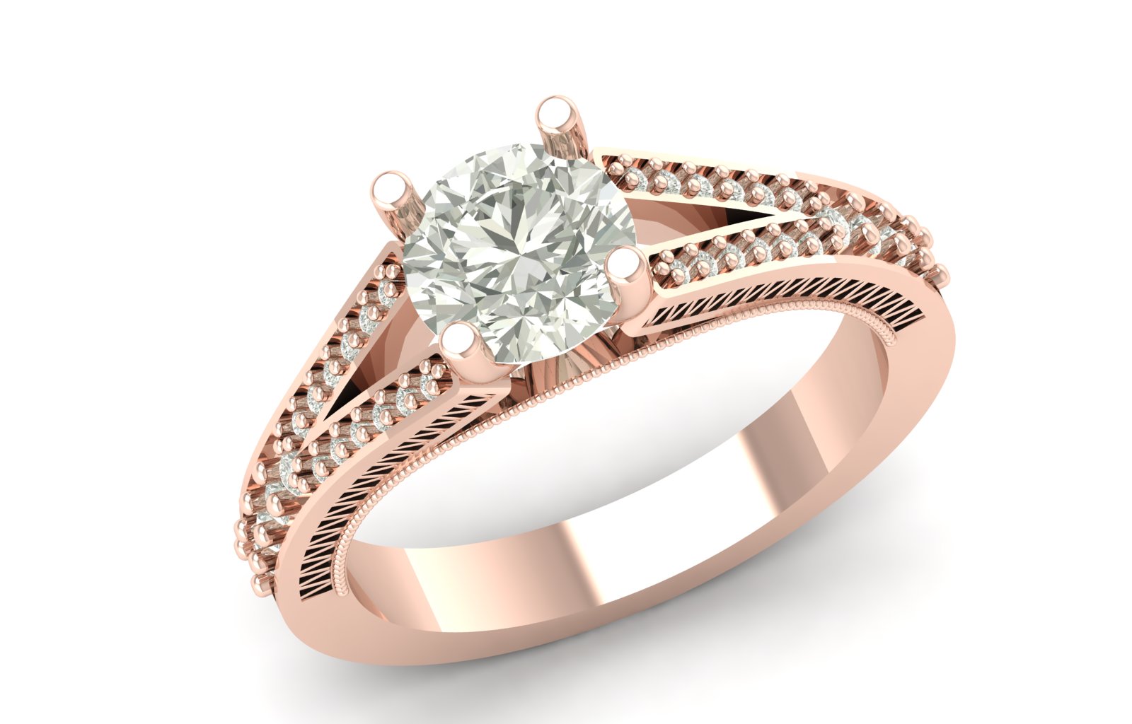 1.48 TW Prong Setting Round Cut Lab Grown Diamond Ring Solitaire Ring split Band Wedding Ring Engagement Band PR598