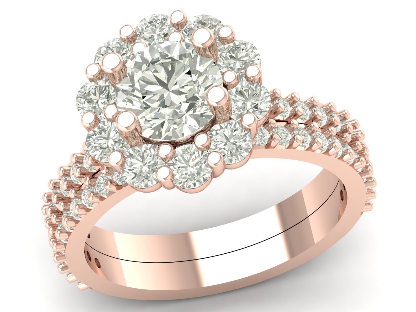 0.71 TW Round Cut Lab Grown Diamond Ring Solitaire Ring Unique Ring Halo Setting Wedding Ring Engagement Ring Set PR610