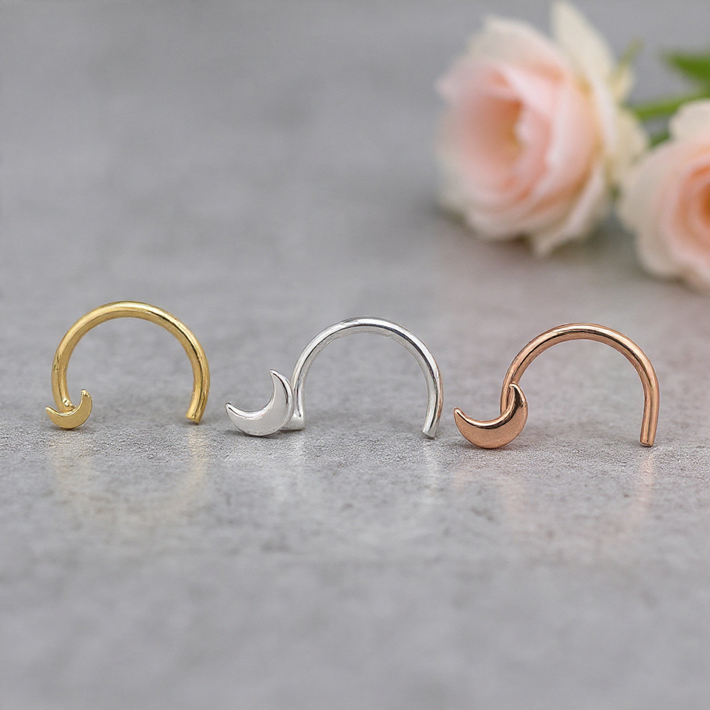 Goddess Moon Nose Stud Simply Sweet Crescent Moon Nose Ring Rose Gold Sterling Silver Nose Stud Small Tiny Nose Ring FD487