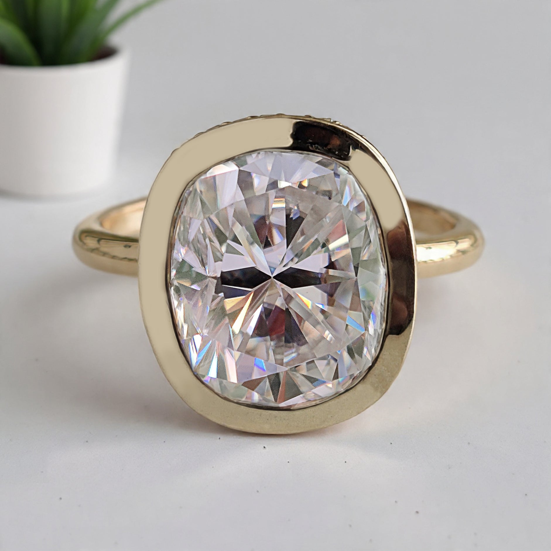4.00 CT Cushion Cut Lab Grown Diamond Ring Bezel Set With Hidden Halo Elongated Cushion Lab Grown Ring Wedding Ring Gift For Her FD457