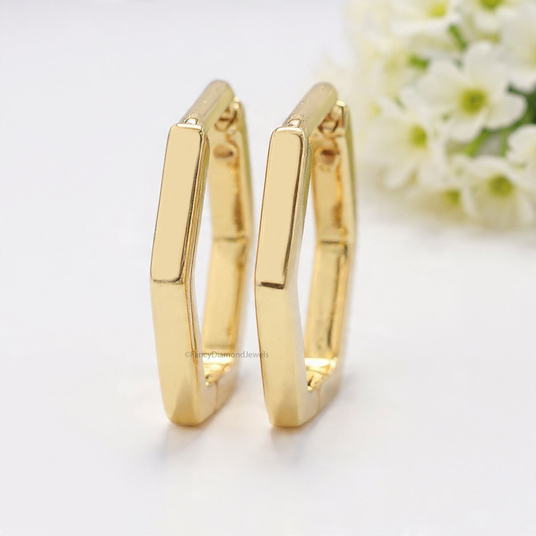 Tiny Hexagon Huggie Hoop Earring Unique Hexagon Shape Earring 14k Gold Plated Sterling Silver Endurable earring Gift For Her FD508