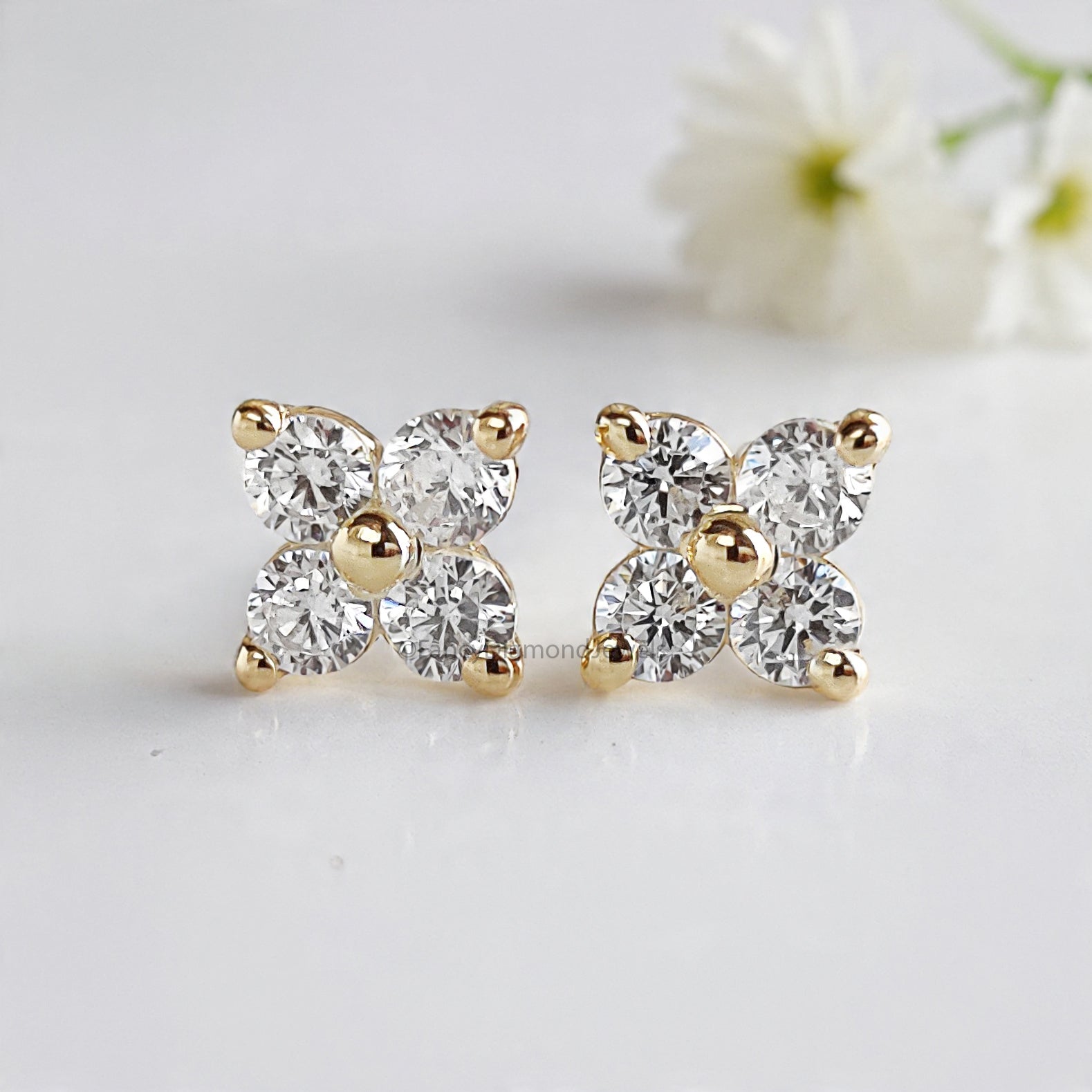 Flower Stud Earring Round White Diamond Earring Round Brilliant Shape Earring Prong Earring Engagement Earring Gift For Her FD509