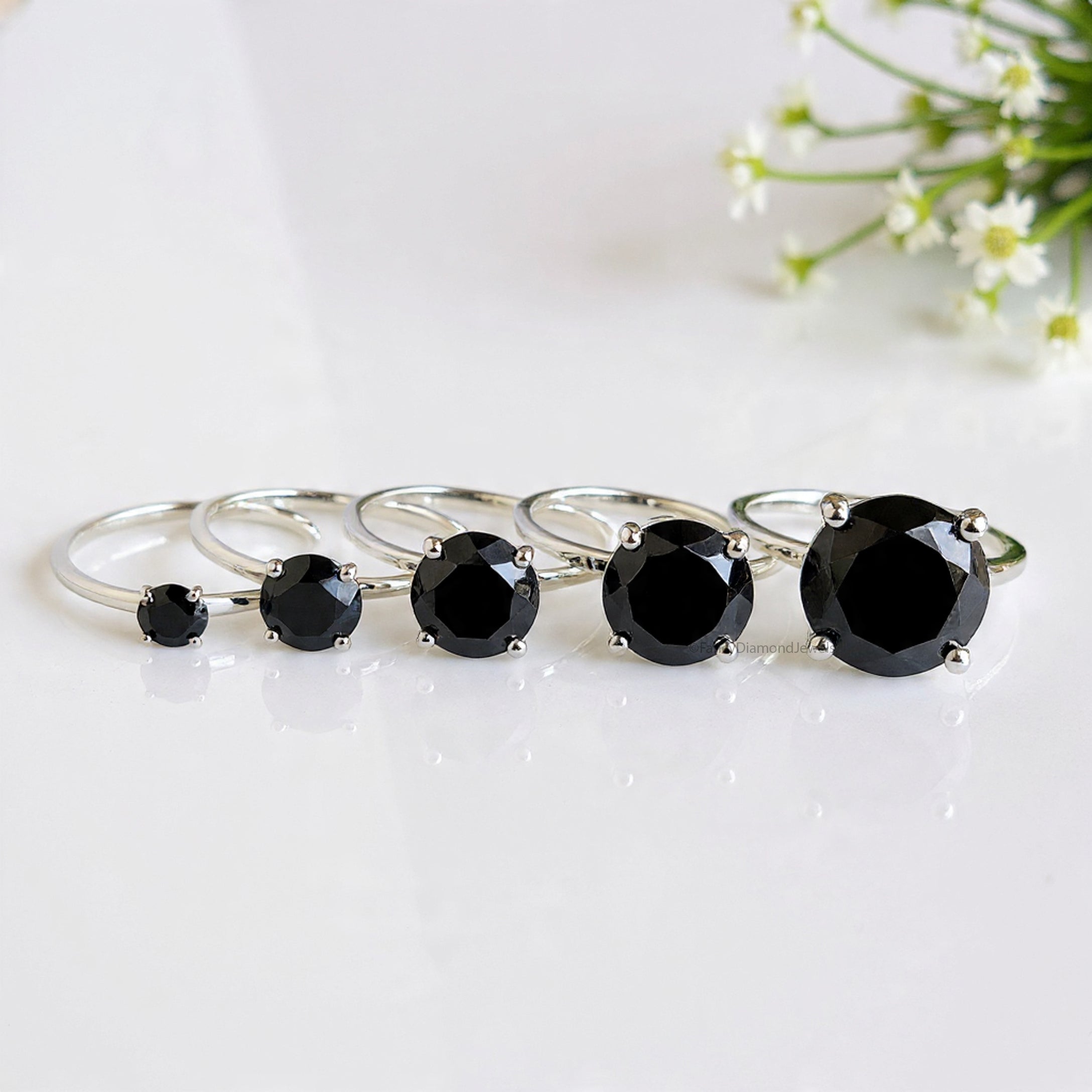 Round Black Onyx stone engagement ring 11mm 9mm 8mm 6.50mm 4mm ring silver simulant Ring Solitaire ring Diamond ring Gift for her FD505