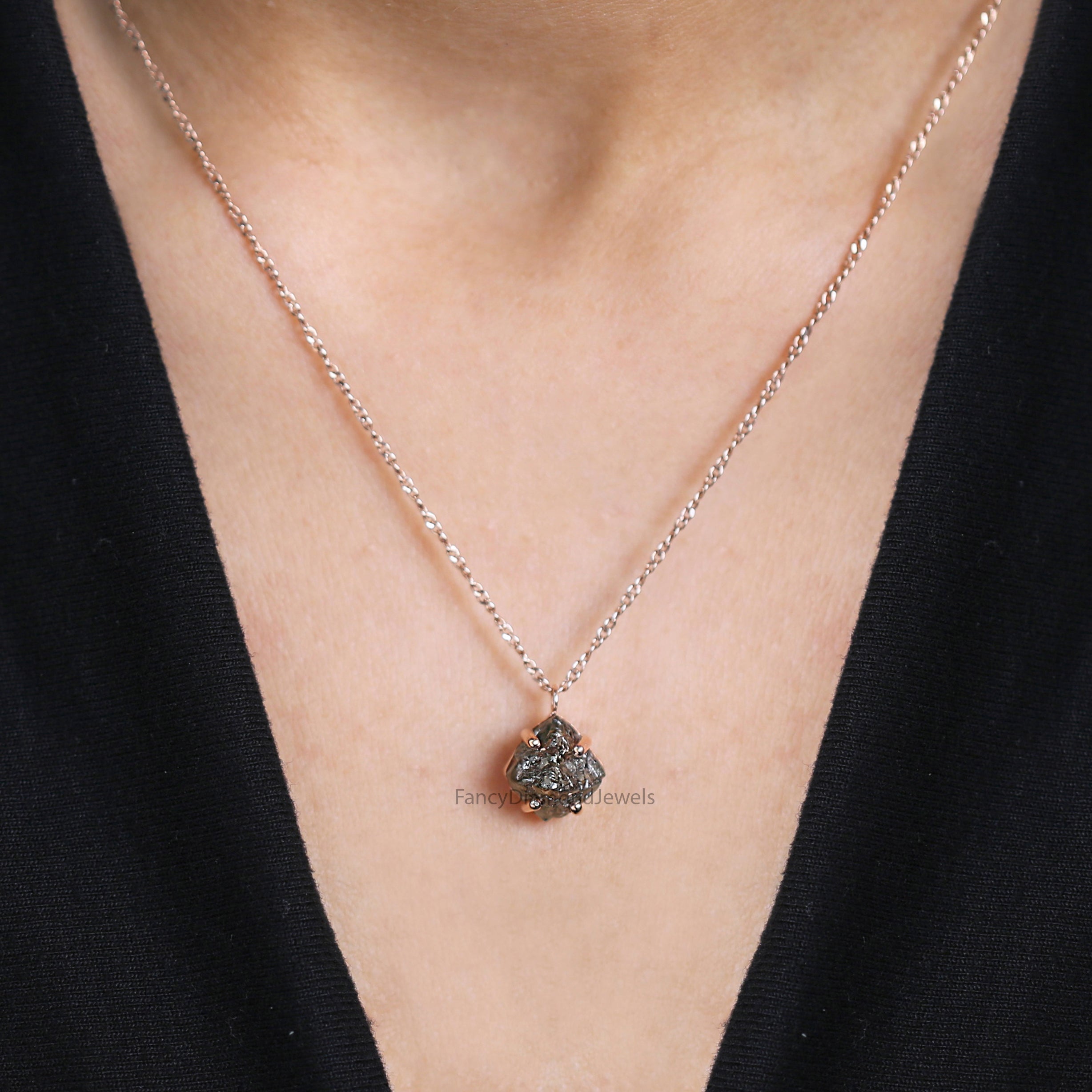 Rough Brown Color Diamond Pendant 5.33 Ct 11.30 MM Rough Diamond Pendant 14K Solid Rose Gold Silver Engagement Pendant Gift For Her QL8847
