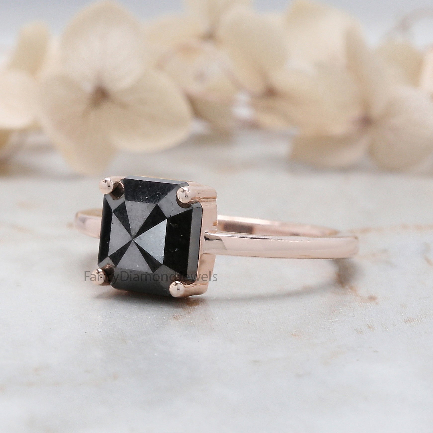 Emerald Cut Black Color Diamond Ring 2.21 Ct 8.00 MM Emerald Diamond Ring 14K Solid Rose Gold Silver Engagement Ring Gift For Her QL3083