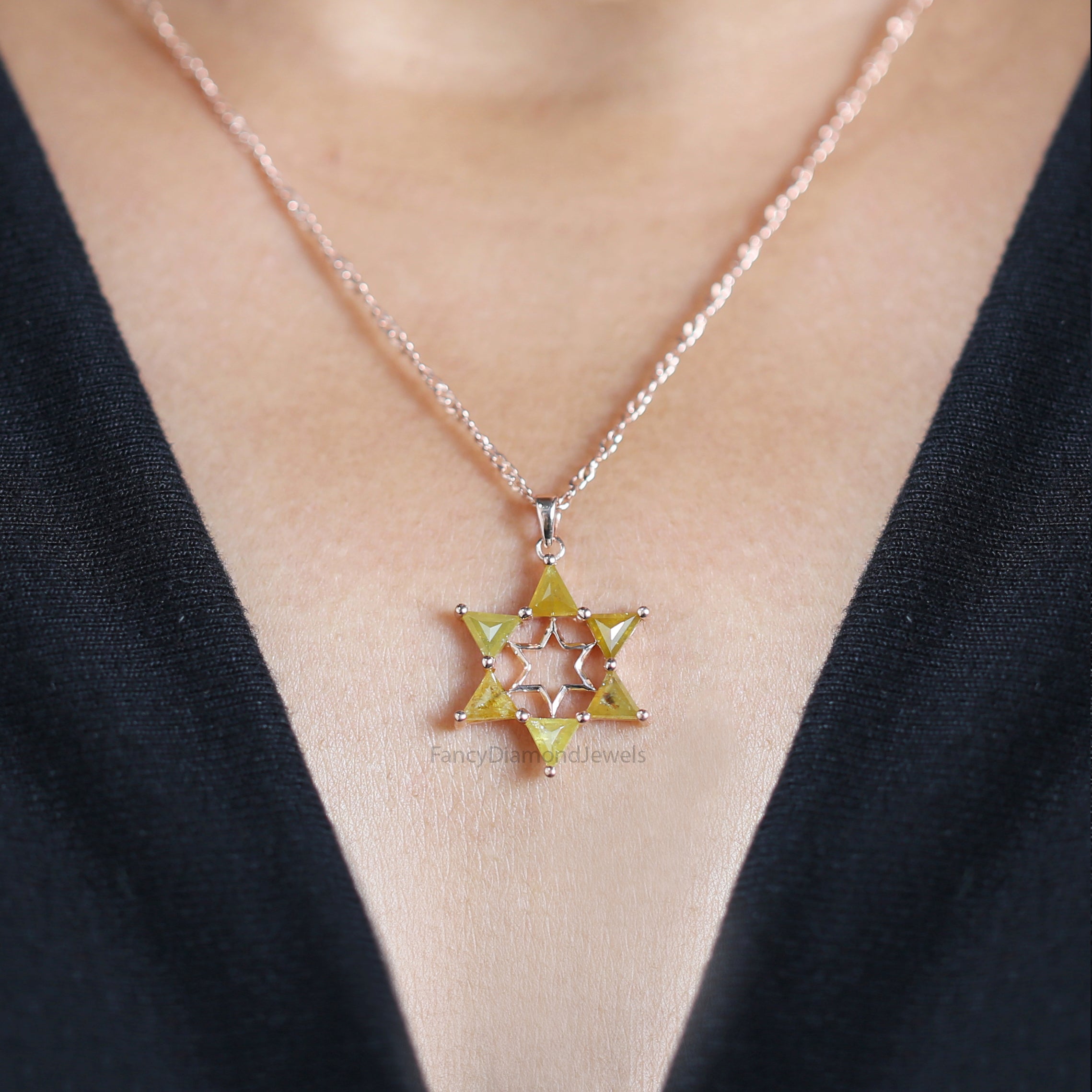 Triangle Cut Yellow Color Diamond Pendant 1.54 Ct 4.68 MM Triangle Shape Diamond Pendant 14K Rose Gold Silver Engagement Pendant QL2050