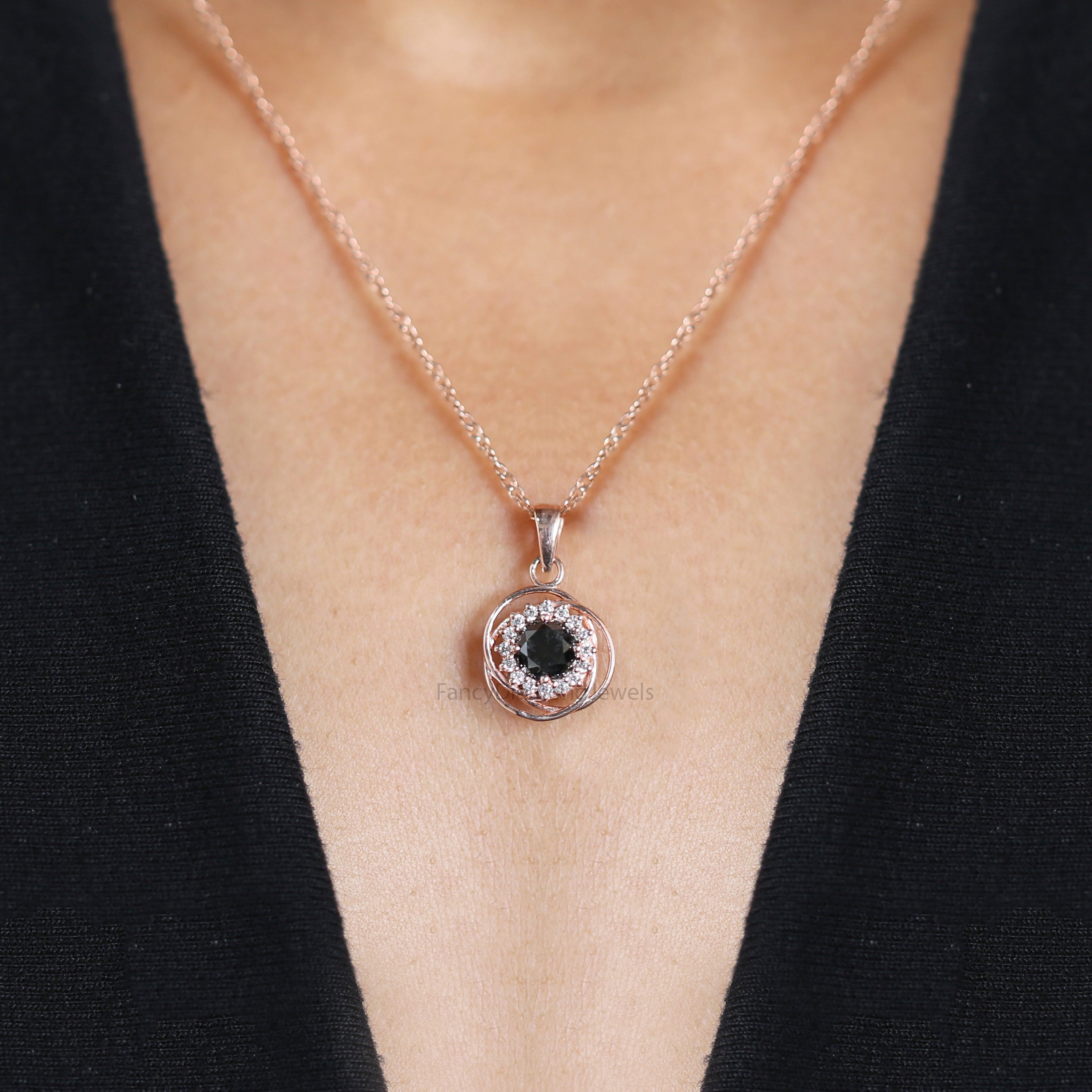 Round Brilliant Cut Salt And Pepper Diamond Pendant, Unique Diamond Pendant, Brilliant Cut Diamond Pendant, Dangling Diamond Pendant KDN8714