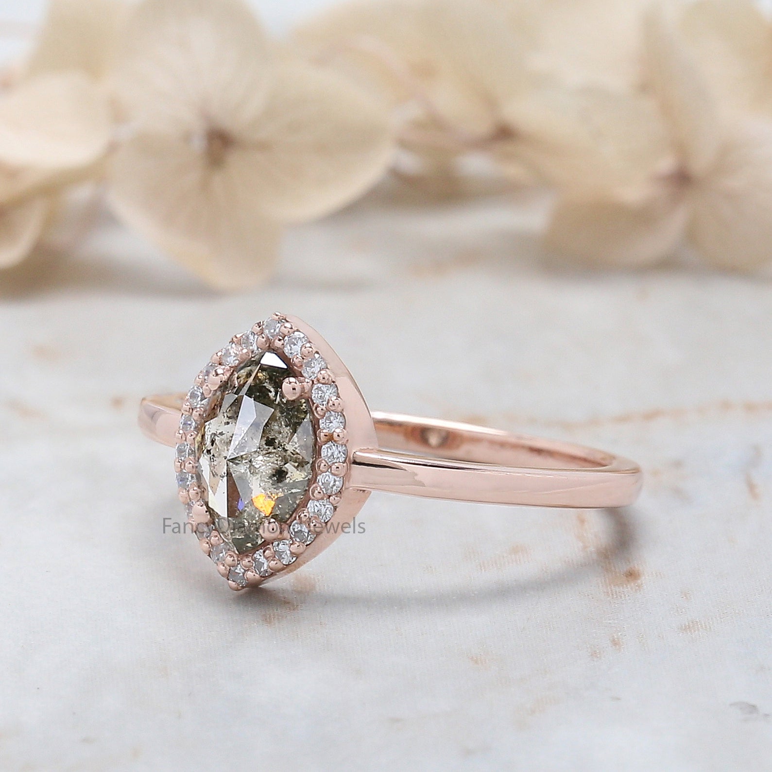 Marquise Cut Salt And Pepper Diamond Ring 0.64 Ct 7.70 MM Marquise Diamond Ring 14K Rose Gold Silver Engagement Ring Gift For Her QN2514