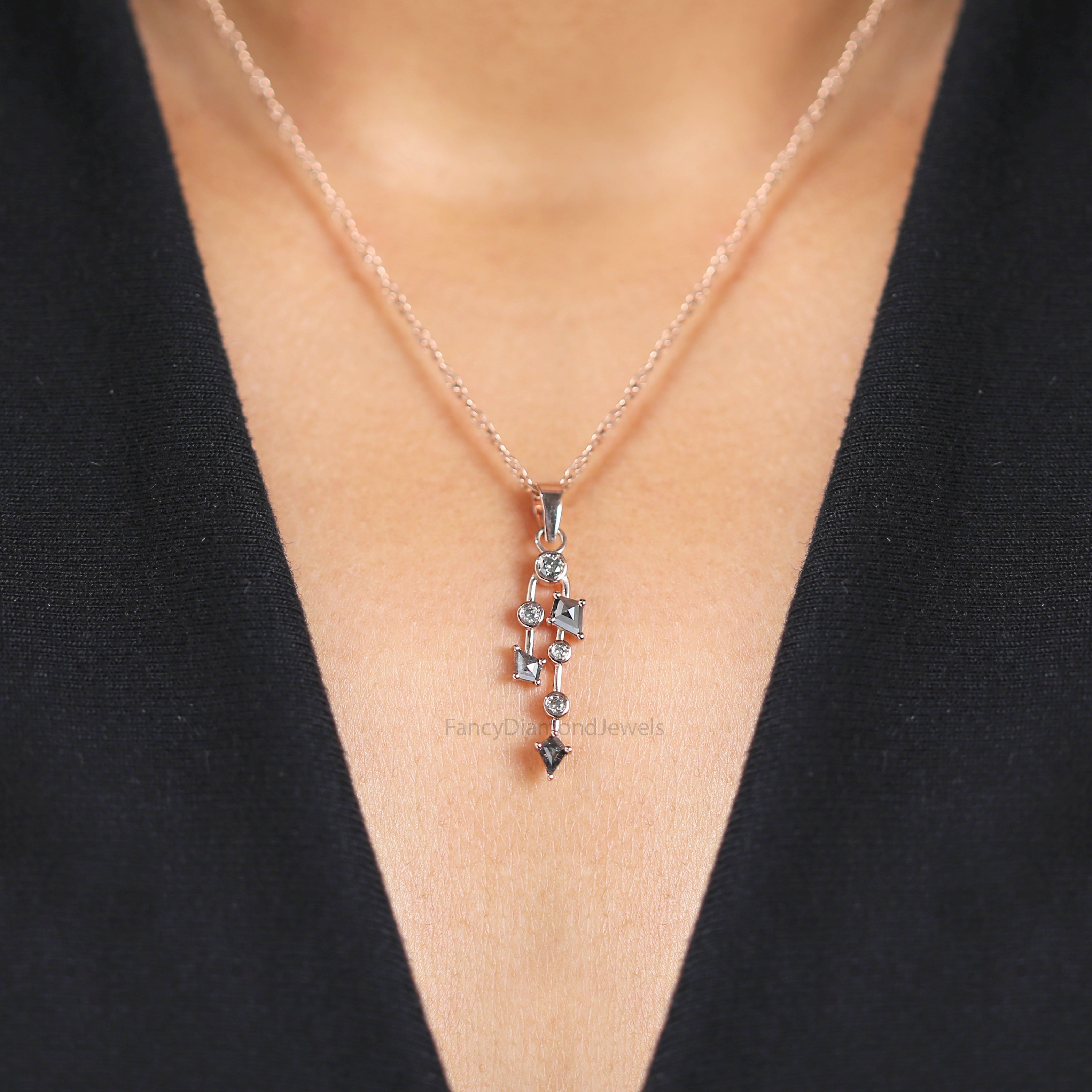 Kite Shape Salt And Pepper Diamond Pendant, Kite Unique Diamond Pendant, Kite Cut Diamond Pendant, Round Shape Diamond Pendant, KDL2823