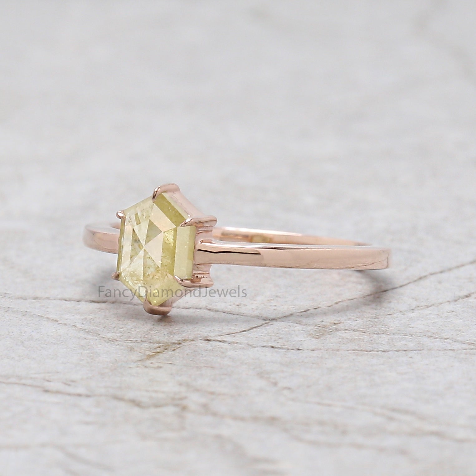 Hexagon Yellow Color Diamond Ring 0.69 Ct 7.20 MM Hexagon Shape Diamond Ring 14K Solid Rose Gold Silver Engagement Ring Gift For Her QN9882