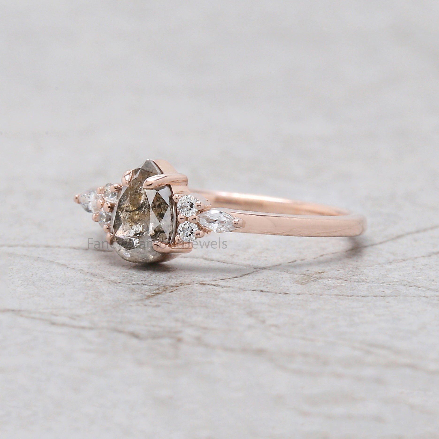 Pear Cut Salt And Pepper Diamond Ring 0.85 Ct 7.06 MM Pear Diamond Ring 14K Solid Rose Gold Silver Pear Engagement Ring Gift For Her QL2866