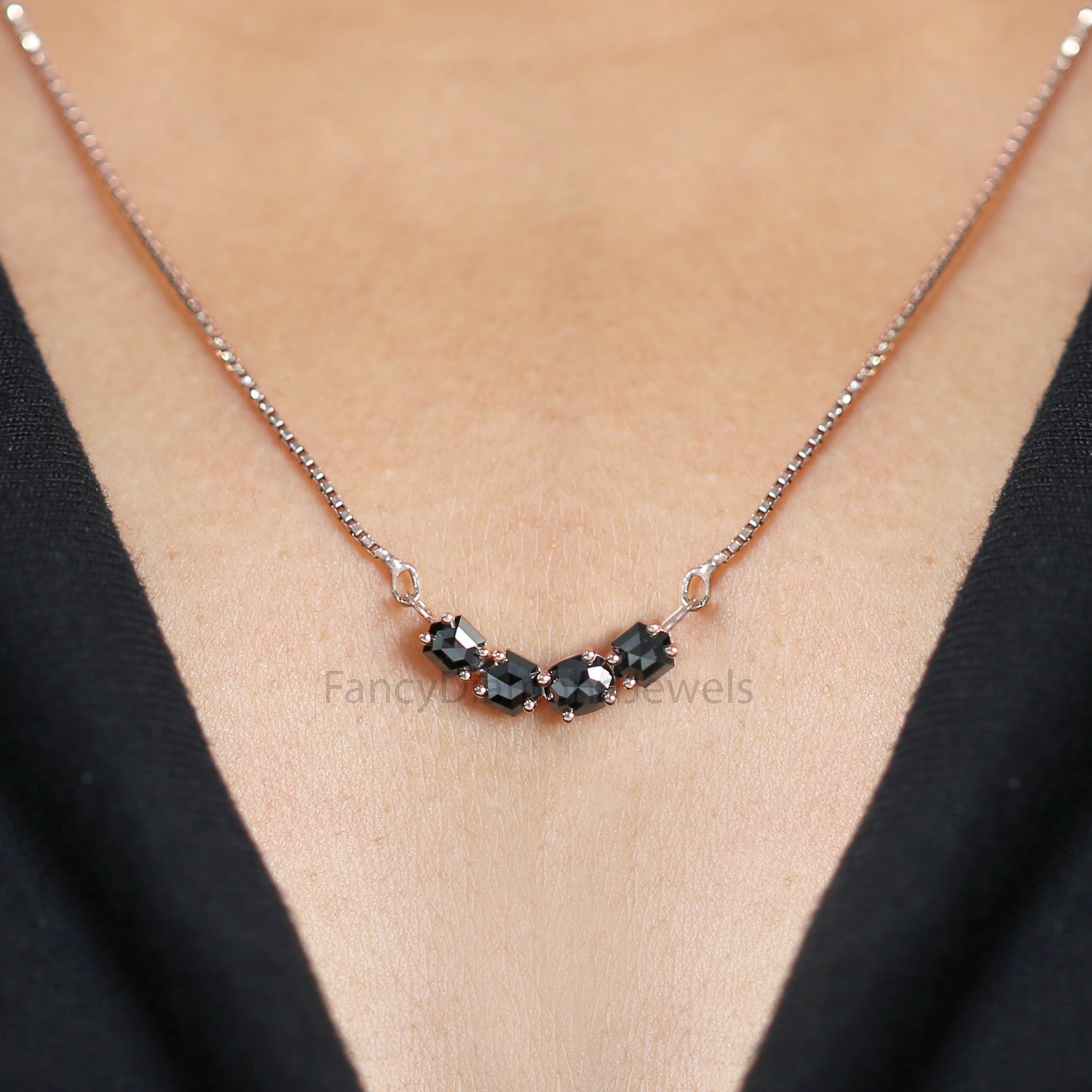 Mix Shape Black Color Diamond Pendant 1.02 Ct 4.67 MM Mix Shape Cut Diamond Pendant 14K Solid Rose Gold Silver Engagement Pendant QL2688