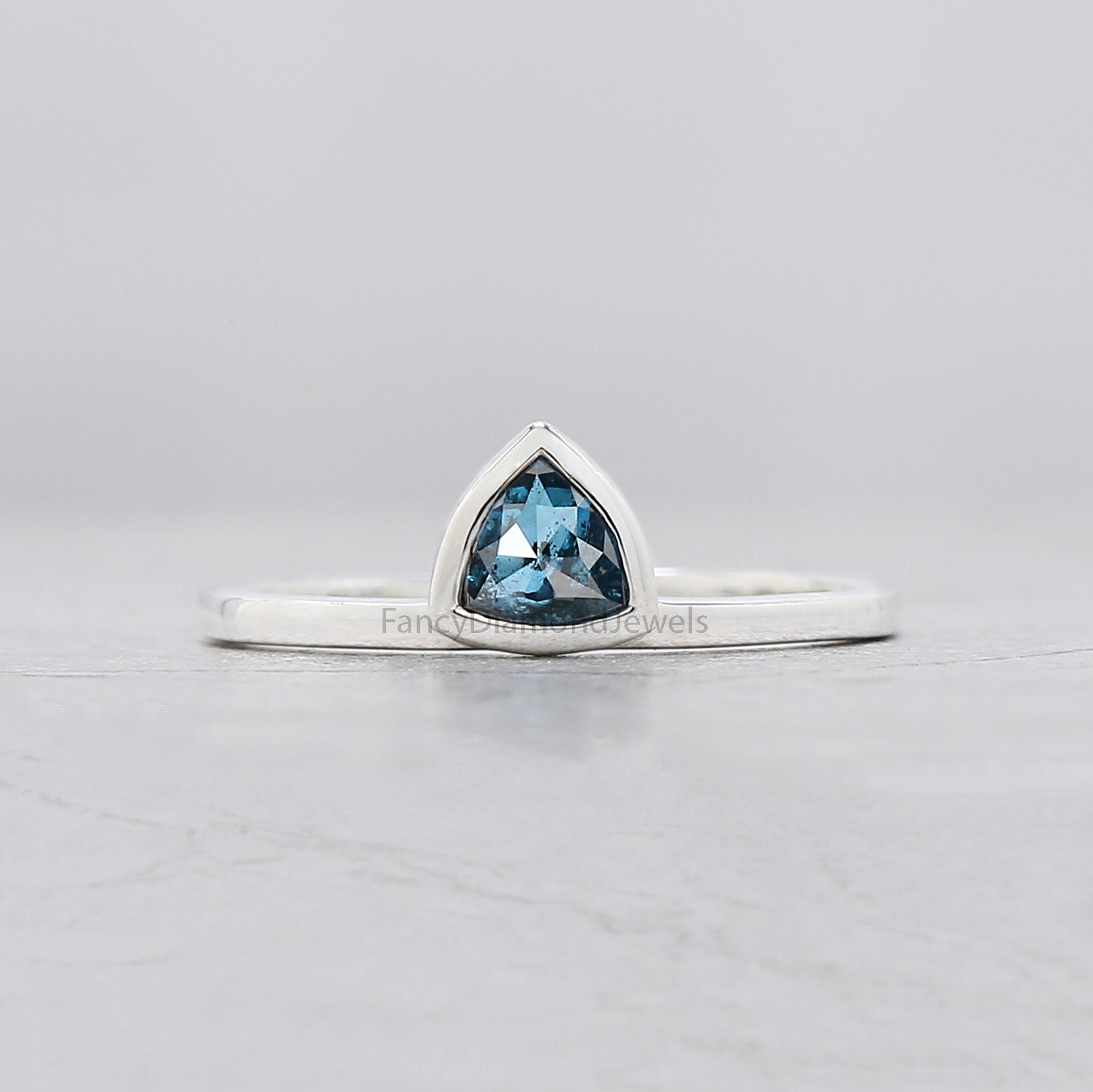 Triangle Cut Blue Color Diamond Ring 0.55 Ct 5.15 MM Triangle Shape Diamond Ring 14K White Gold Silver Engagement Ring Gift For Her QL3136