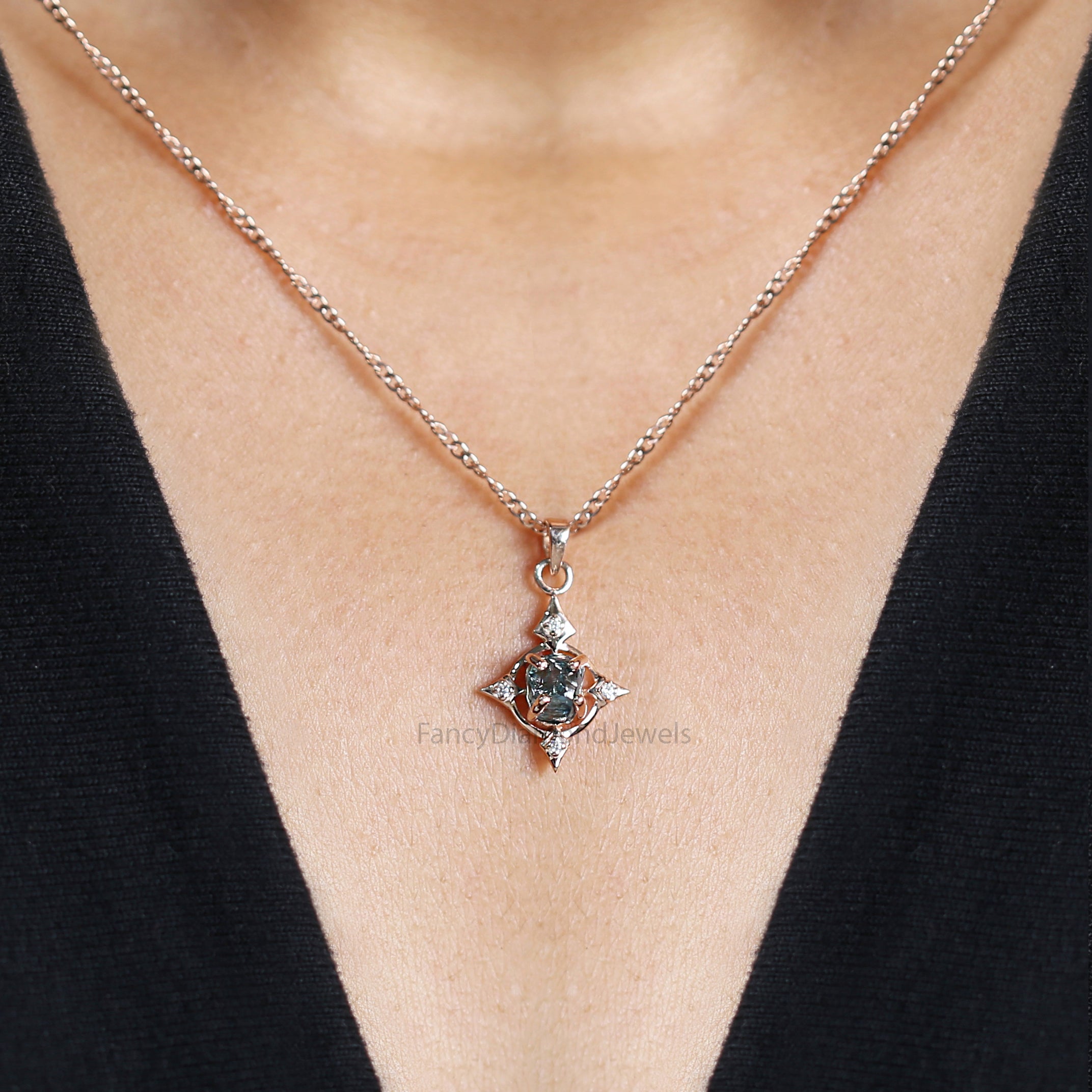 Rough Blue Diamond Pendant, Unique Diamond Pendant, Blue Diamond Pendant, Rough Pendant, Rough Pendant, Dangling Diamond Pendant, KDL2322