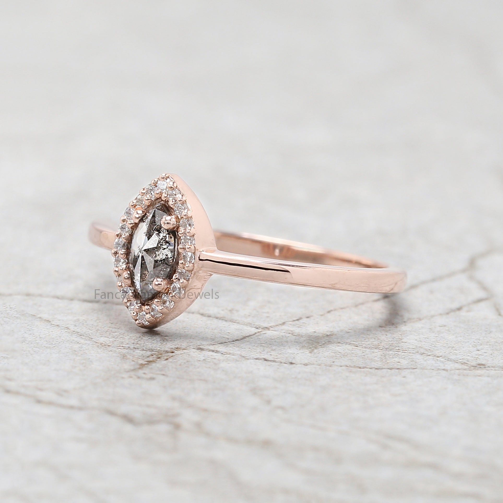 Marquise Salt and pepper Diamond Ring, Salt and pepper Marquise Diamond Engagement Ring, Marquise Diamond Ring, Marquise Shape Ring, KD1138