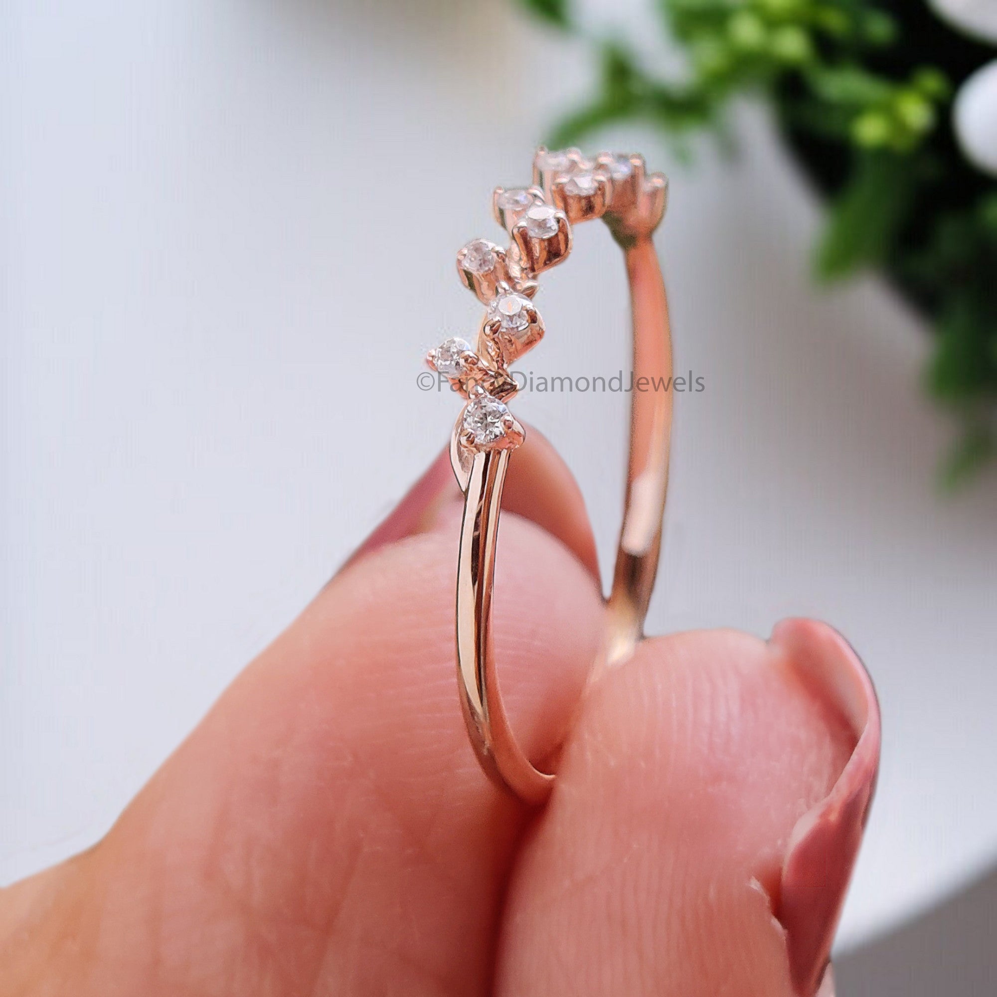 Ups and Downs Round Cut Diamond Wedding Band Zig Zag Diamond Ring Half Eternity Minimalist Ring Silver/10K/14K/18K Anniversary Band KD905