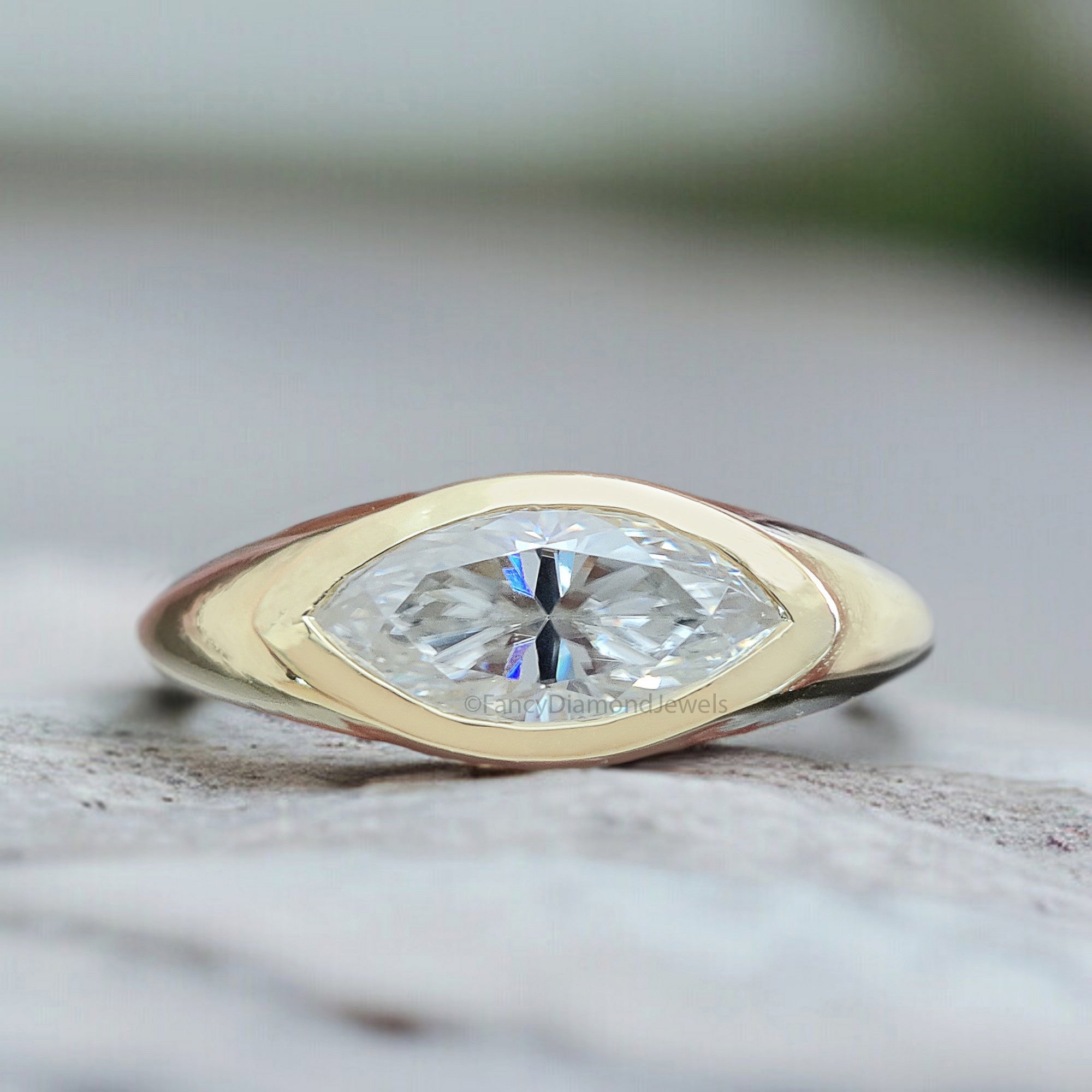1.00 CT Marquise Cut Moissanite Engagement Ring Marquise Bezel Set Ring Solitaire Ring Wedding Ring Yellow Gold Ring Promise Ring FD361