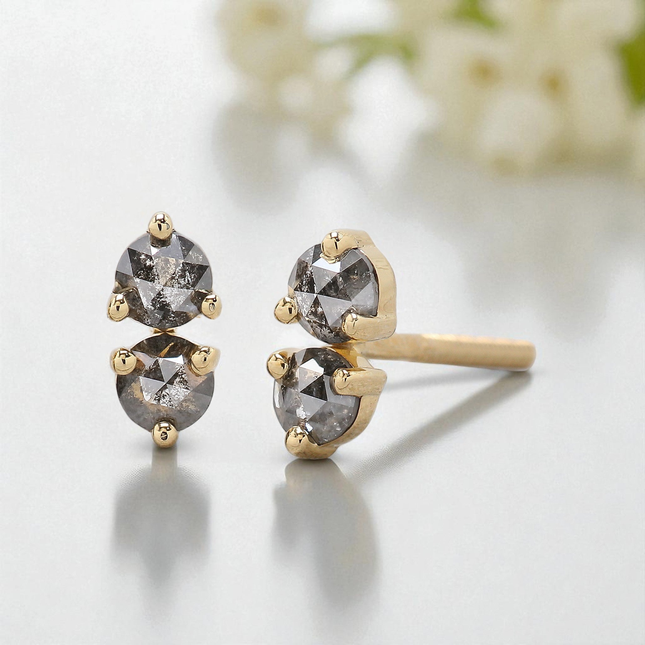 Round Salt And Pepper Diamond Earring Round Rose Shape Earring Prong Earring Engagement Earring Earlobe Earrings Gift For Her KD1187