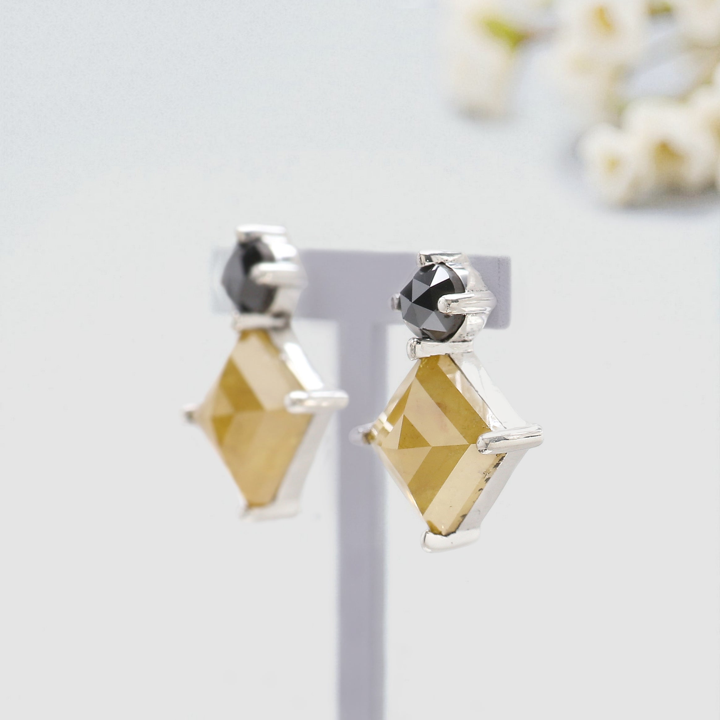 Kite Cut Yellow Color Diamond Earring 1.56 Ct 7.60 MM Kite Diamond Earring 14K Solid White Gold Silver Rose Cut Earring Gift For Her KDL8102