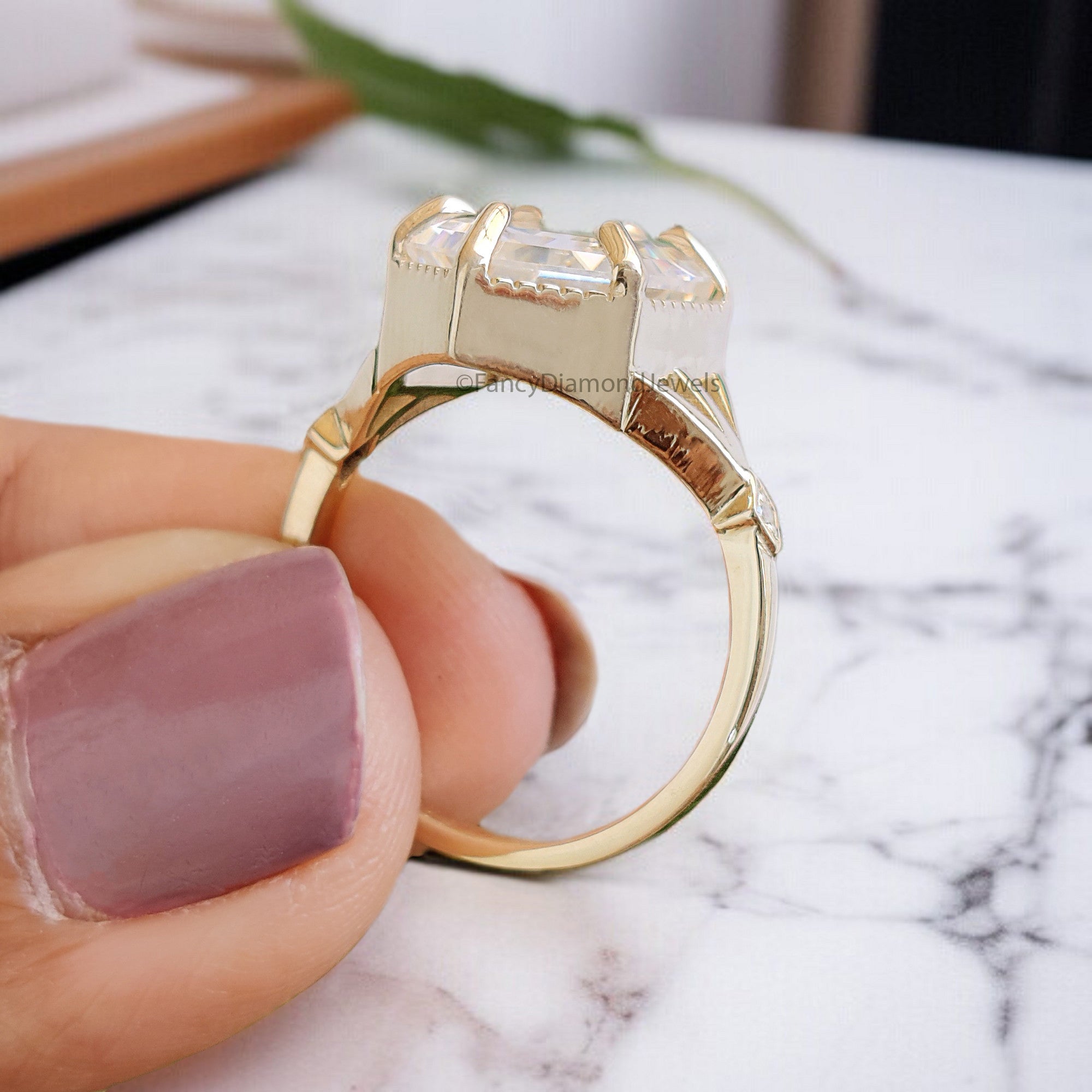 4.45 CT Hexagon Cut Moissanite Engagement Ring Yellow Gold Ring Moissanite Wedding Ring Bridal Promise Ring For Women Gift For Her FD333