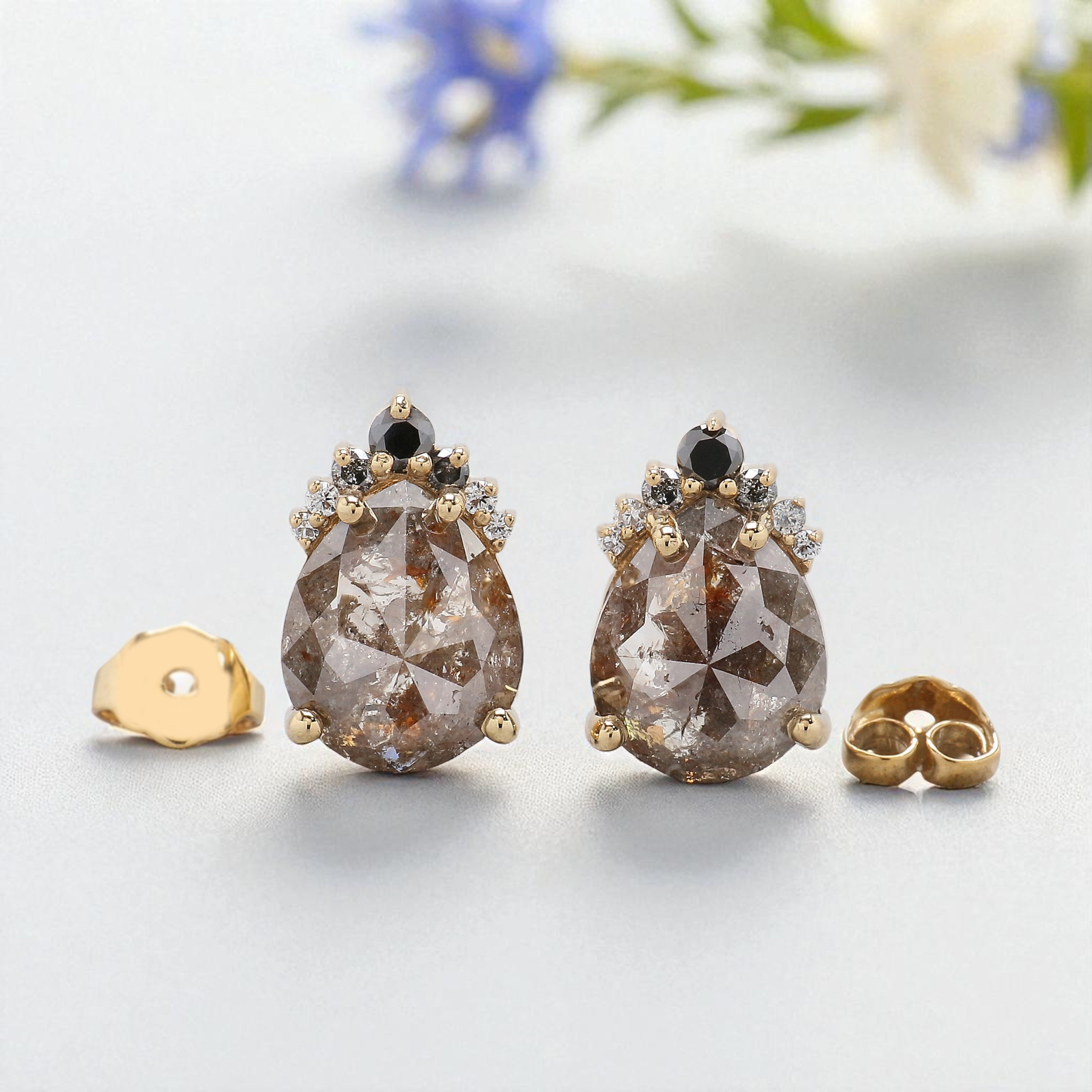 Pear Cut Brown Color Diamond Earring 3.93 Ct 9.85 MM Pear Diamond Earring 14K Solid Rose Gold Silver Engagement Earring Gift For Her QL6618