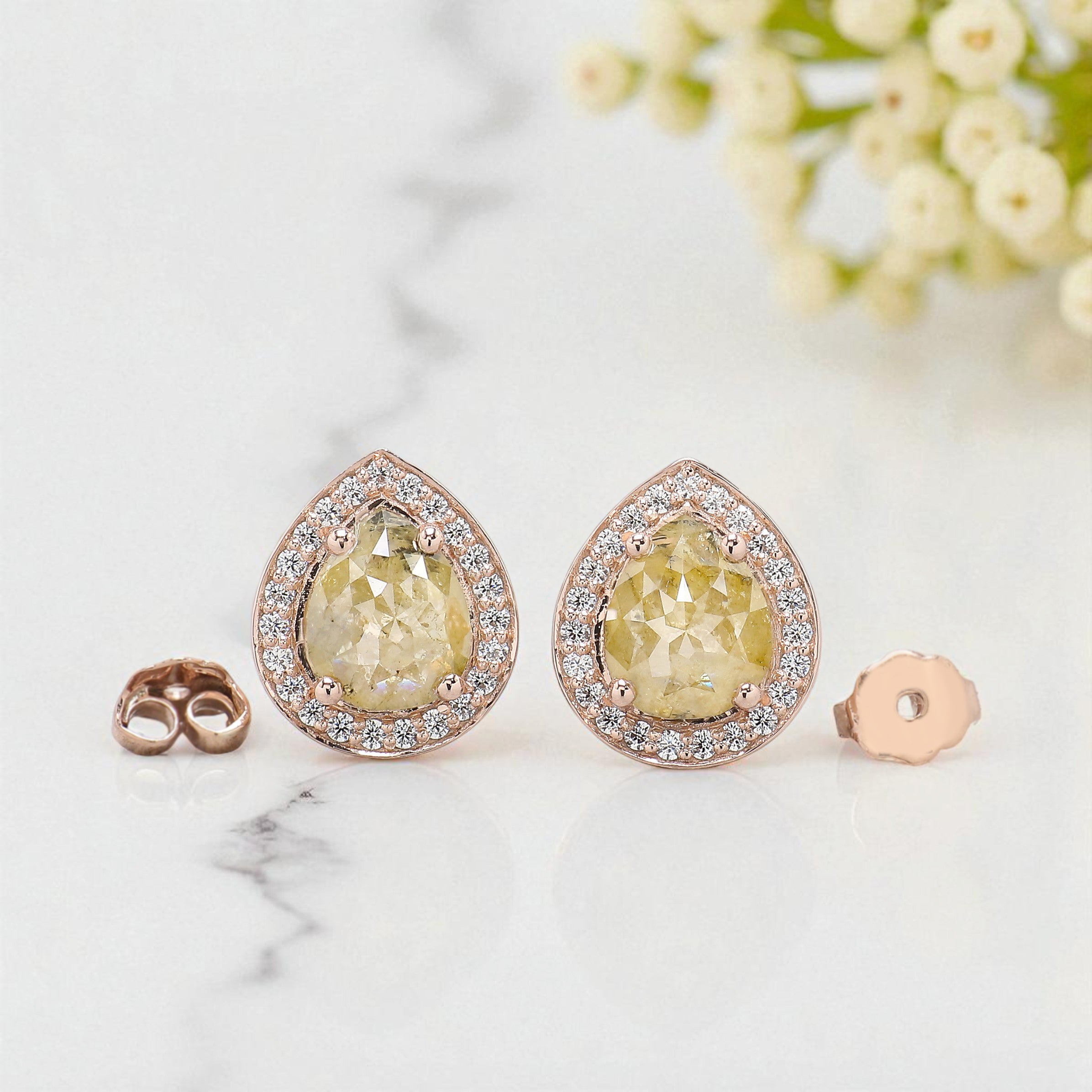 Pear Cut Yellow Color Diamond Earring 2.37 Ct 8.30 MM Pear Diamond Earring 14K Solid Rose Gold Silver Pear Cut Earring Gift For Her KDN7027