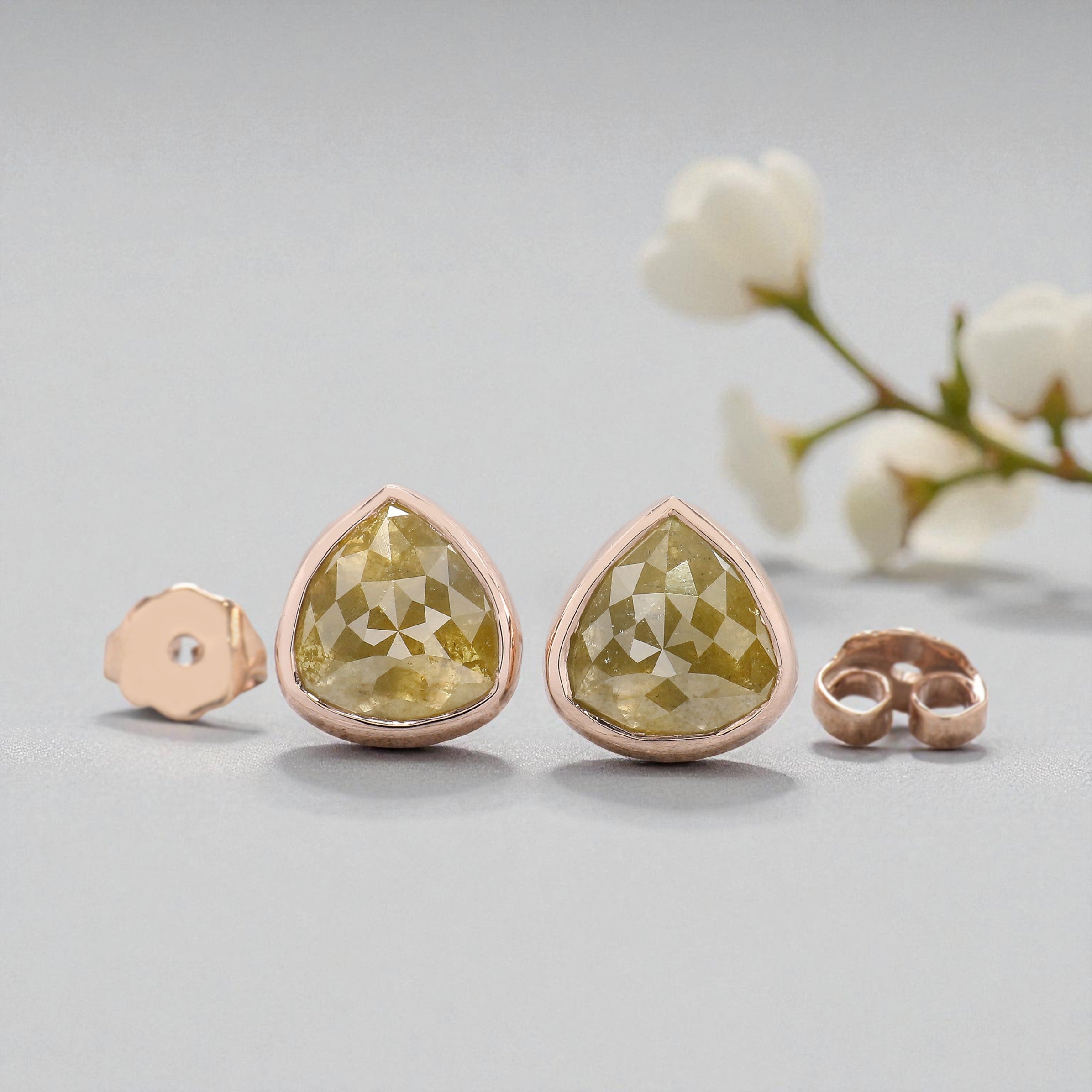 Pear Cut Yellow Color Diamond Earring 2.26 Ct 7.90 MM Pear Diamond Earring 14K Solid Rose Gold Silver Pear Cut Earring Gift For Her KDN7025