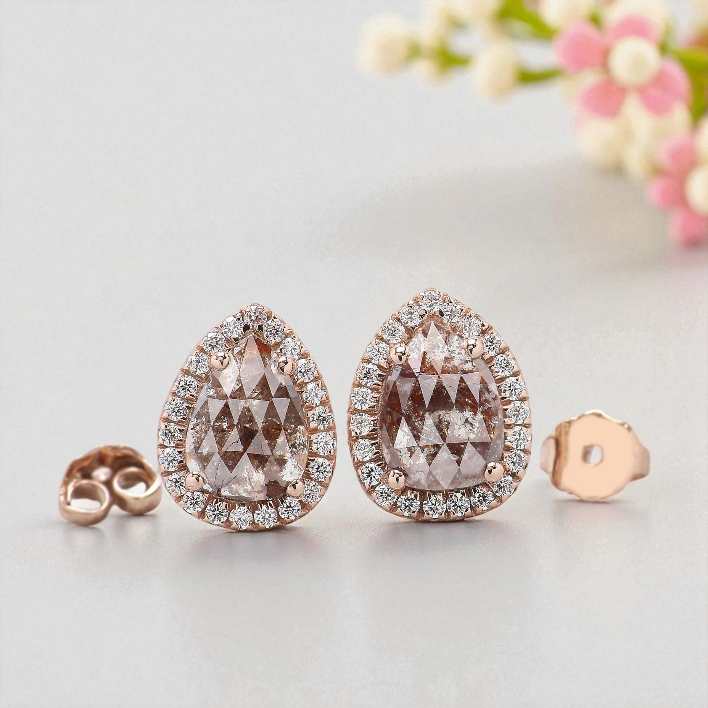 Pear Cut Brown Color Diamond Earring 2.06 Ct 8.80 MM Pear Diamond Earring 14K Solid Rose Gold Silver Pear Cut Earring Gift For Her KDL6875
