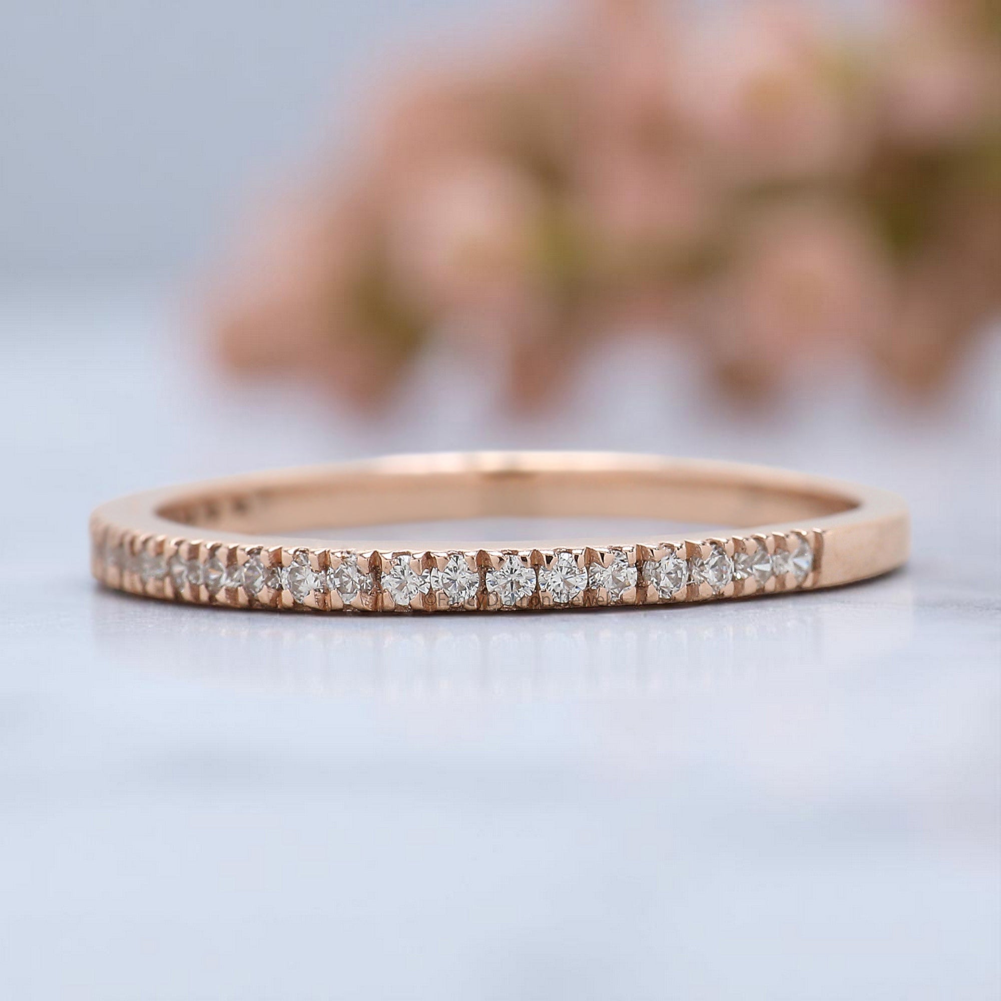 Silver/10K/14K/18K Gold Band Half Eternity Minimalist Ring 1.20 MM Natural Diamond Wedding Band Micro Setting Band anniversary ring KD168