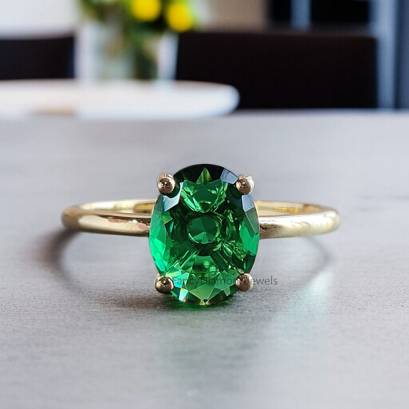 Oval Green Emerald stone engagement ring 12mm 10mm 9mm 8mm 7mm ring silver simulant Ring Solitaire ring Diamond ring Gift for her FD342