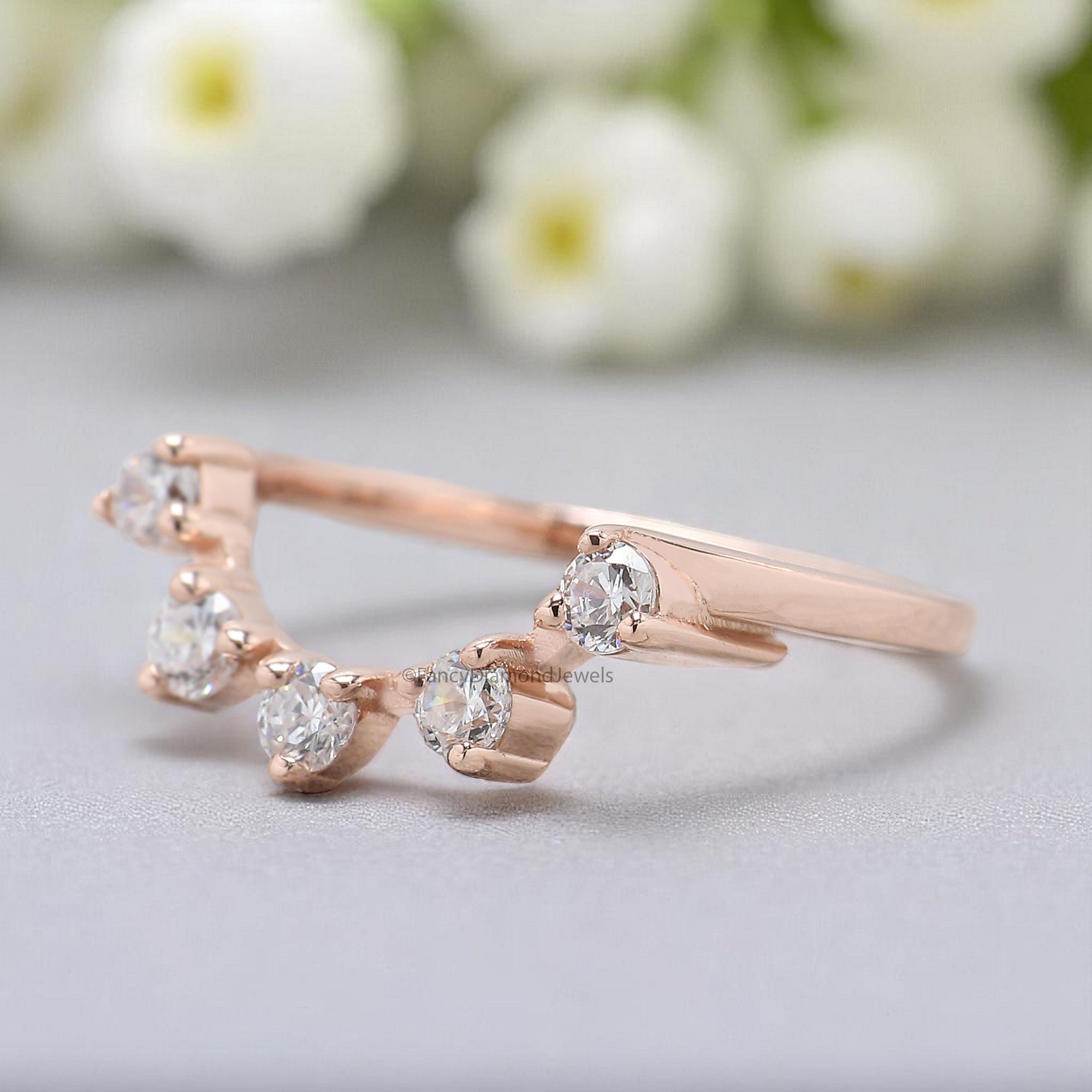 Silver/10K/14K/18K Engagement Band Art Deco Crown Wedding Band 0.38 TW Round Diamond Band Half Eternity Anniversary Rose Gold Ring FD375