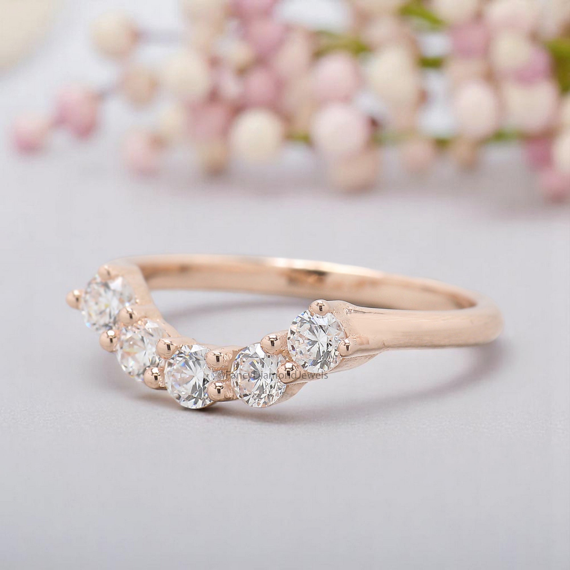 Five Round Diamond Wedding Band Silver/10K/14K/18K Band 3.00 MM Diamond Band Half Eternity Minimalist stacking dainty matching Ring FD370