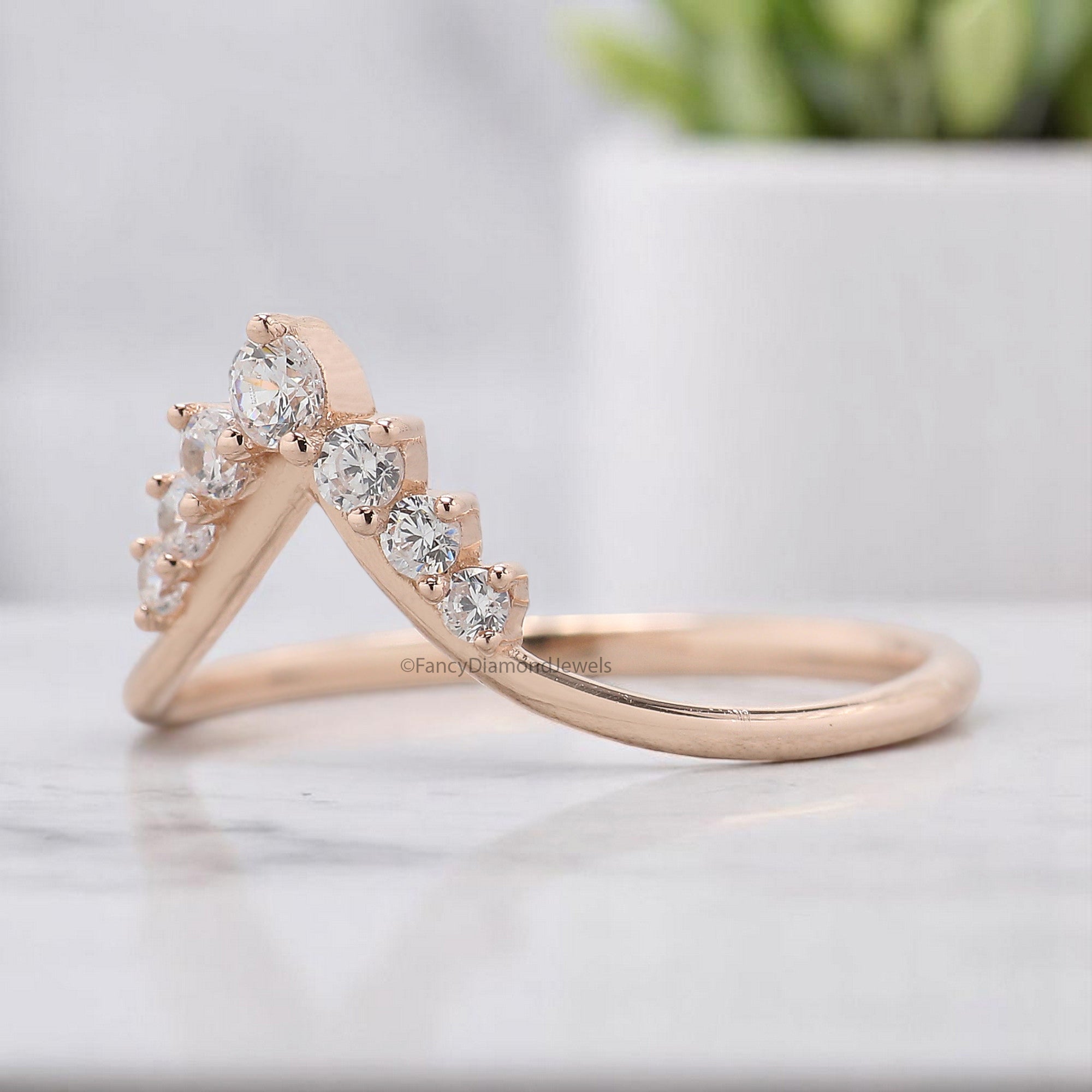 Art Deco Crown Wedding Band 0.20 TW Round Diamond Band Rose Gold Silver/10K/14K/18K Engagement Band Half Eternity Anniversary Ring FD374