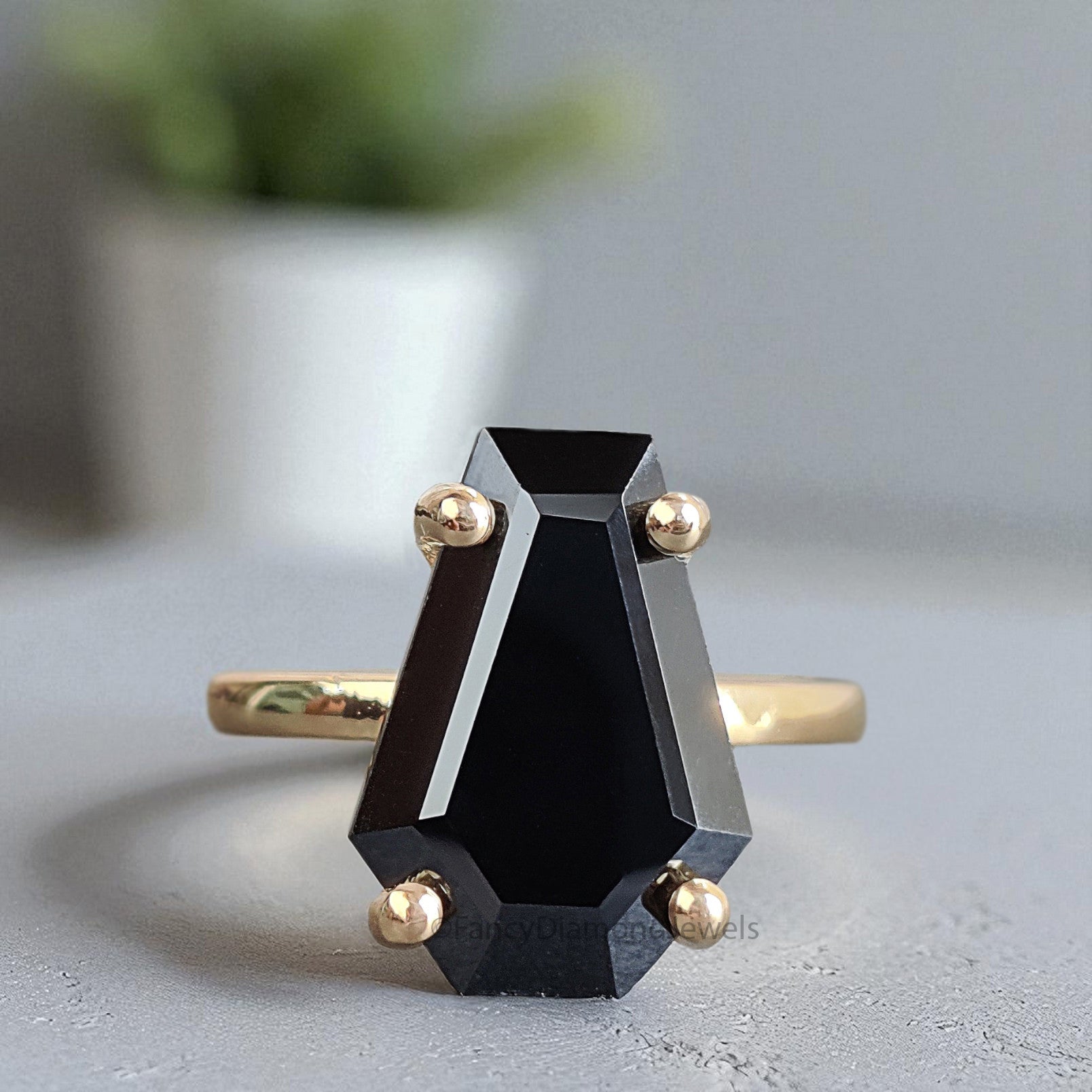 Coffin Black Onyx engagement ring 14mm 13mm 12mm 11mm 10mm 9mm stone ring Simulant Solitaire Diamond ring Silver ring Gift for her FD393