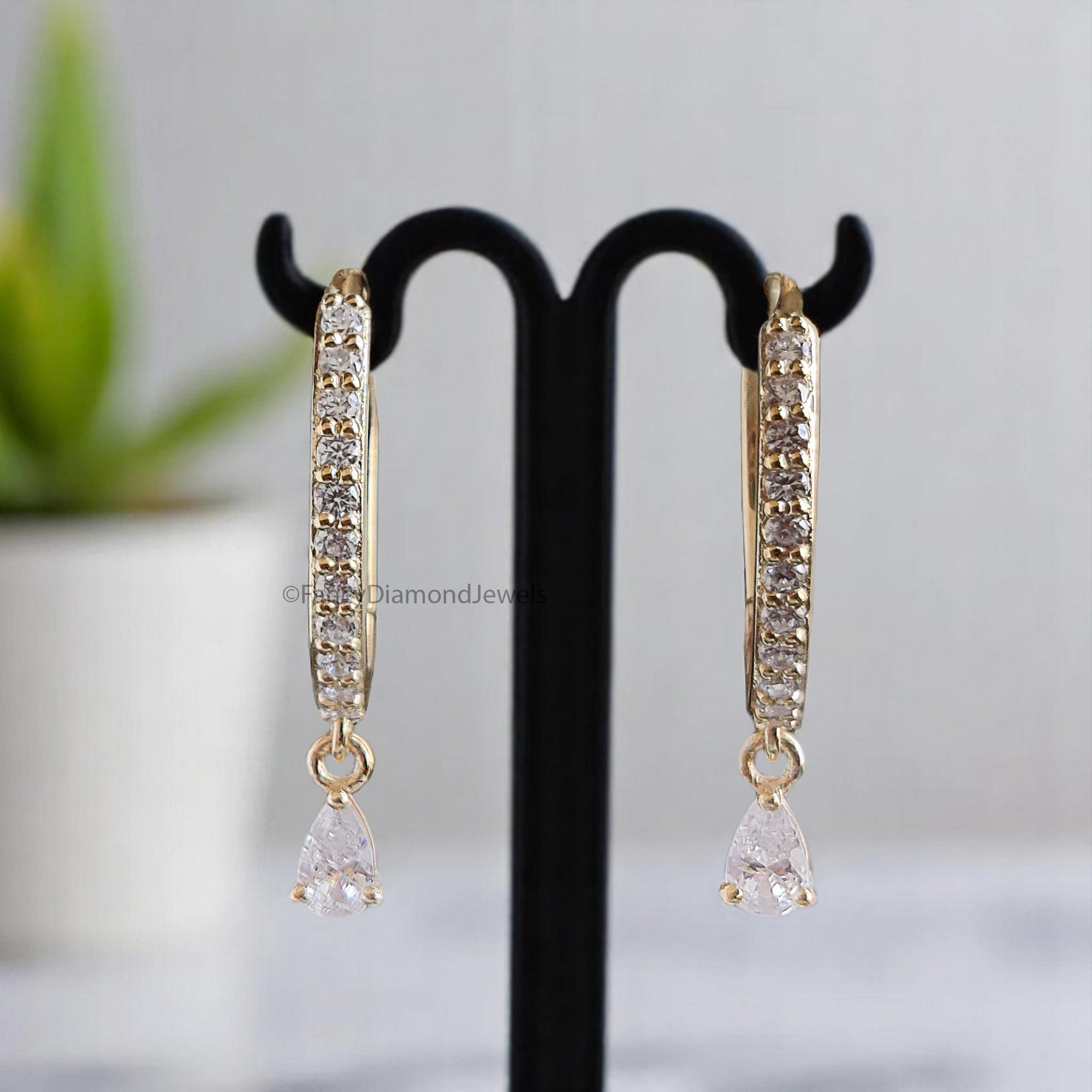 Pear Colorless Moissanite Earrings Huggie Hoop Dangle Earrings Bridal Earrings Yellow Gold Earrings Anniversary Gift For Women FD344