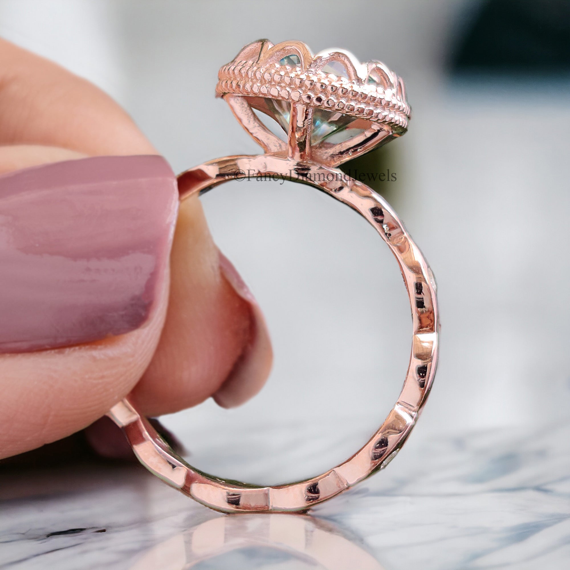 Round Cut Blue Moissanite Engagement Wedding Ring 14K Solid Gold Anniversary Ring Proposal Bezel Ring Authentic Moissanite Ring FD268