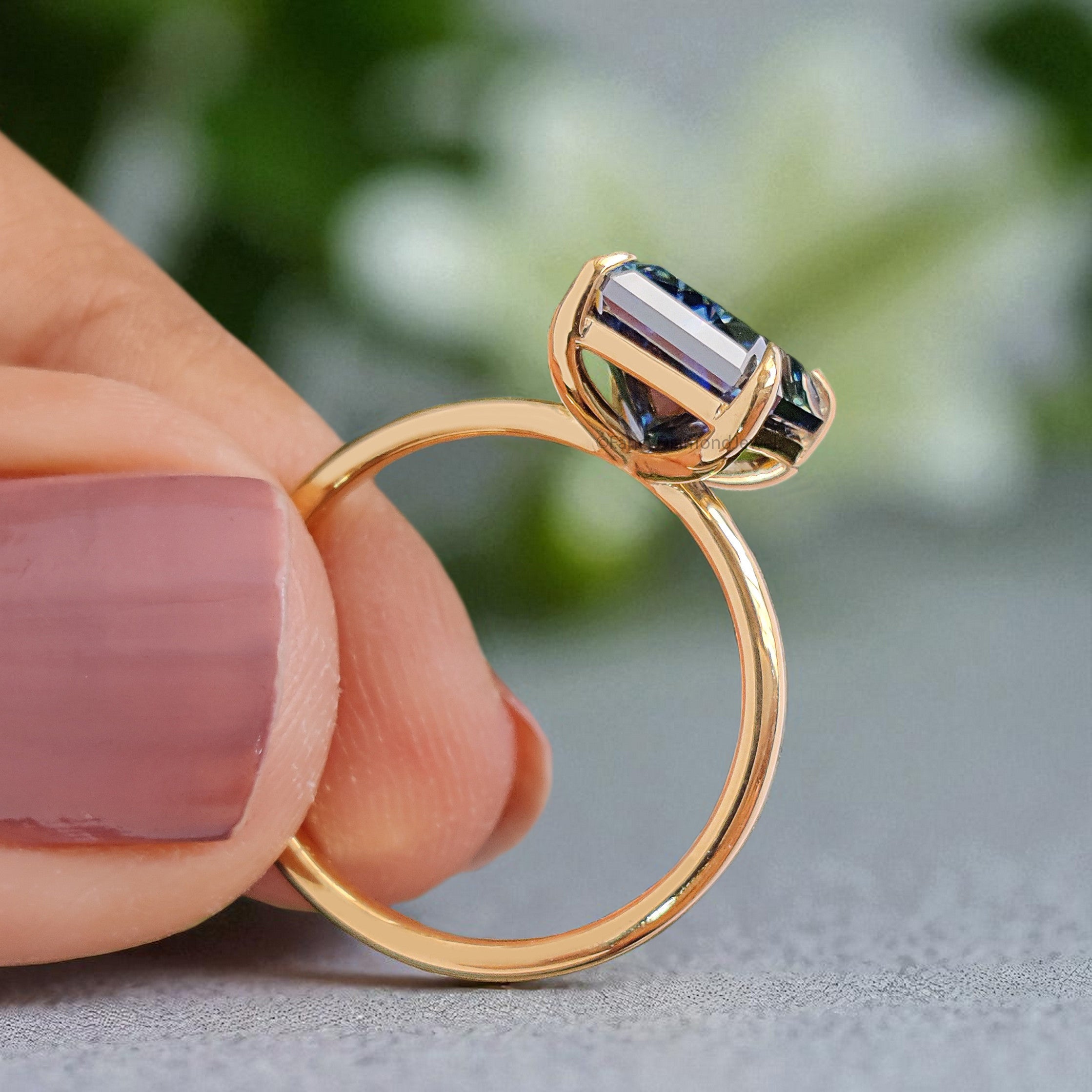 2.90 CT Radiant Cut Royal Blue Moissanite Ring Yellow Gold Ring Engagement Ring Wedding Ring Pointed Claw Prong Ring Solitaire Ring FD399