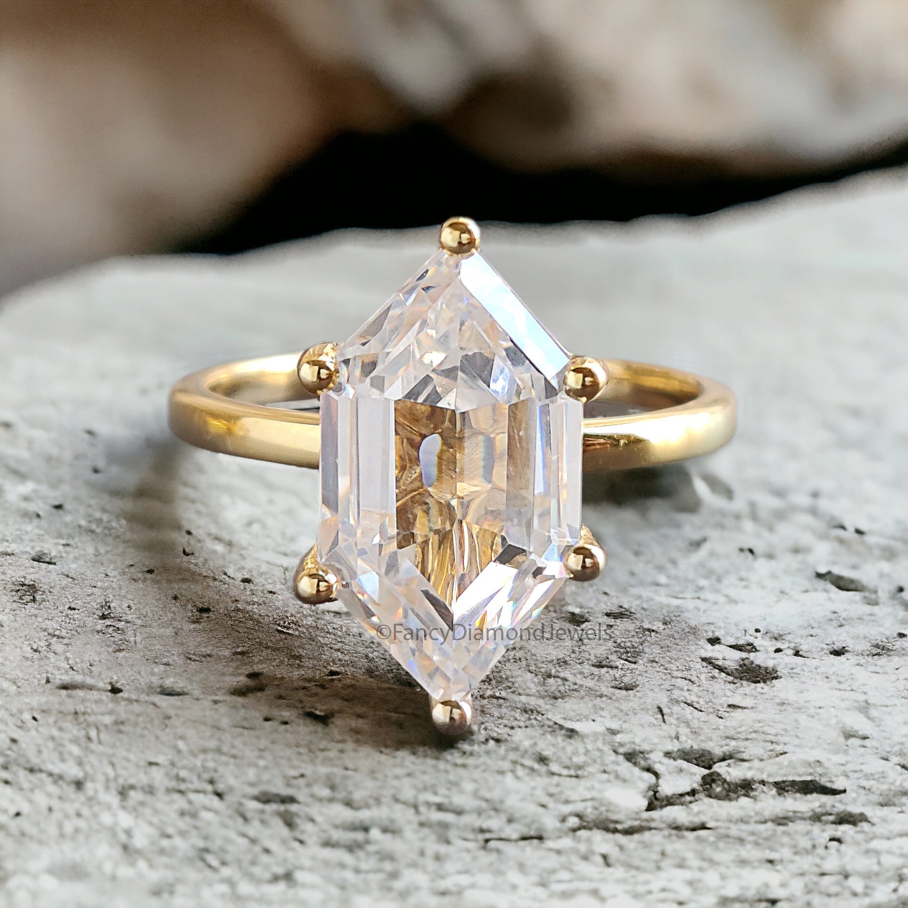 Hexagon Cut Engagement ring 8mm 10mm 11mm 13mm 14mm Stone Ring Silver Promise Ring Hexagon Cut Diamond Solitaire Ring Gift For Her FD292