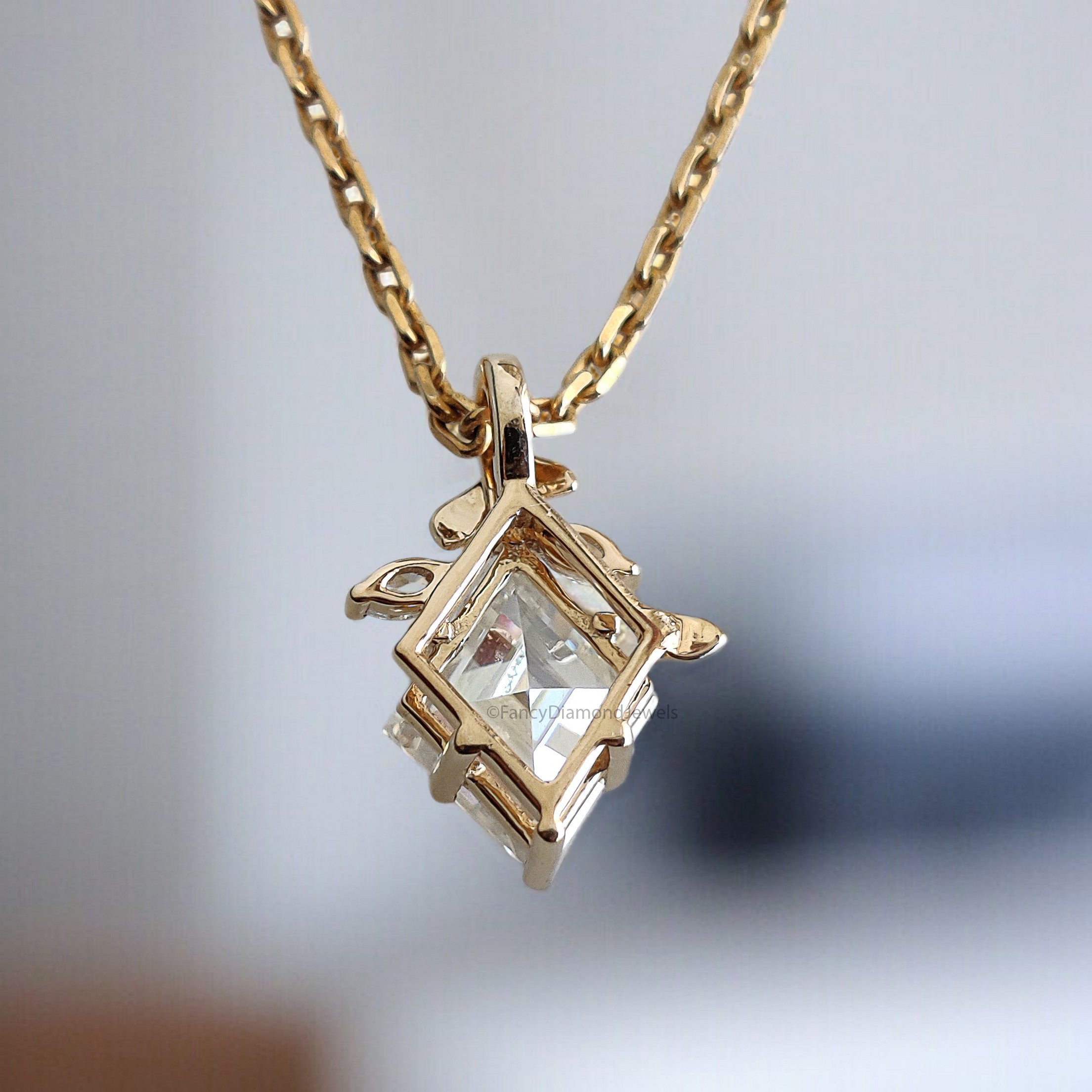 Kite Cut Lab Grown Diamond Pendant Yellow Silver handmade jewelry Necklace Pointed Claw prong And Floral Set Marquise Diamond Necklace FD477
