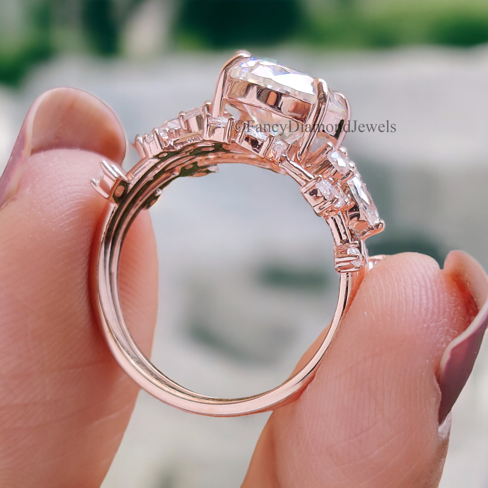 2.40 CT Oval Moissanite Engagement ring set Marquise Moissanite ring Promise Ring Rose Gold Ring Vintage Enhancer Wedding Band FD253