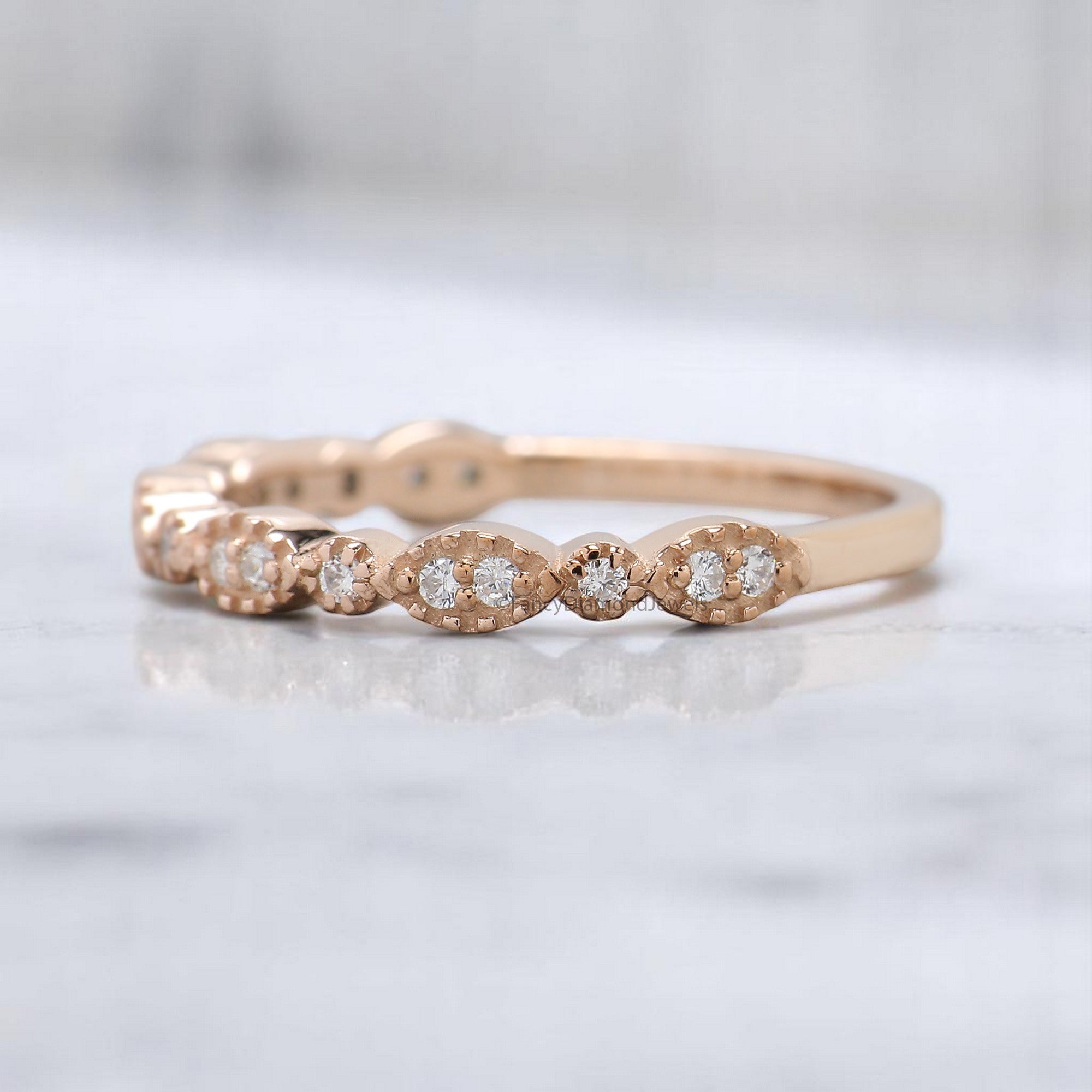 Silver/10K/14K/18K Gold Band 0.12 CT Diamond Wedding Band Half Eternity Minimalist Ring stacking dainty matching anniversary ring KD085