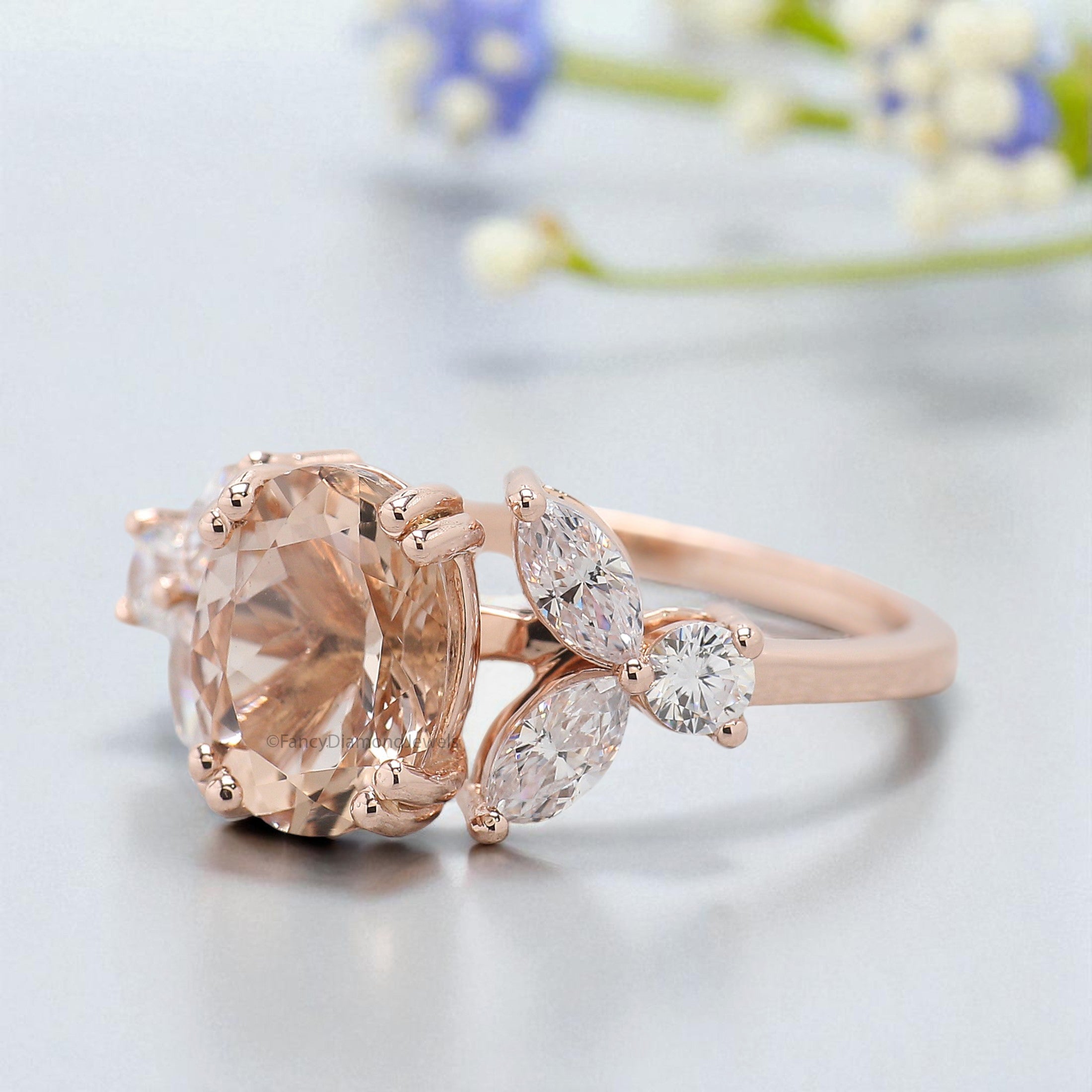 1.70 CT Oval Cut Natural Morganite Engagement Ring Rose Gold Ring Oval Shape Wedding Ring Unique Vintage Marquise Ring Gift For Her FD448
