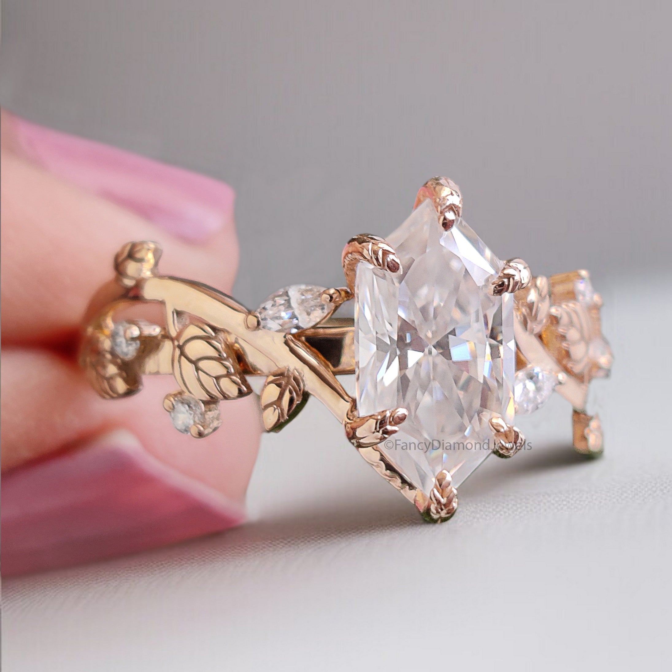 Dutch Marquise Shape Lab Grown Diamond Ring Leaves and Petal Design Ring Handcrafted Wedding Ring Anniversary Ring Gift For Gift FD459