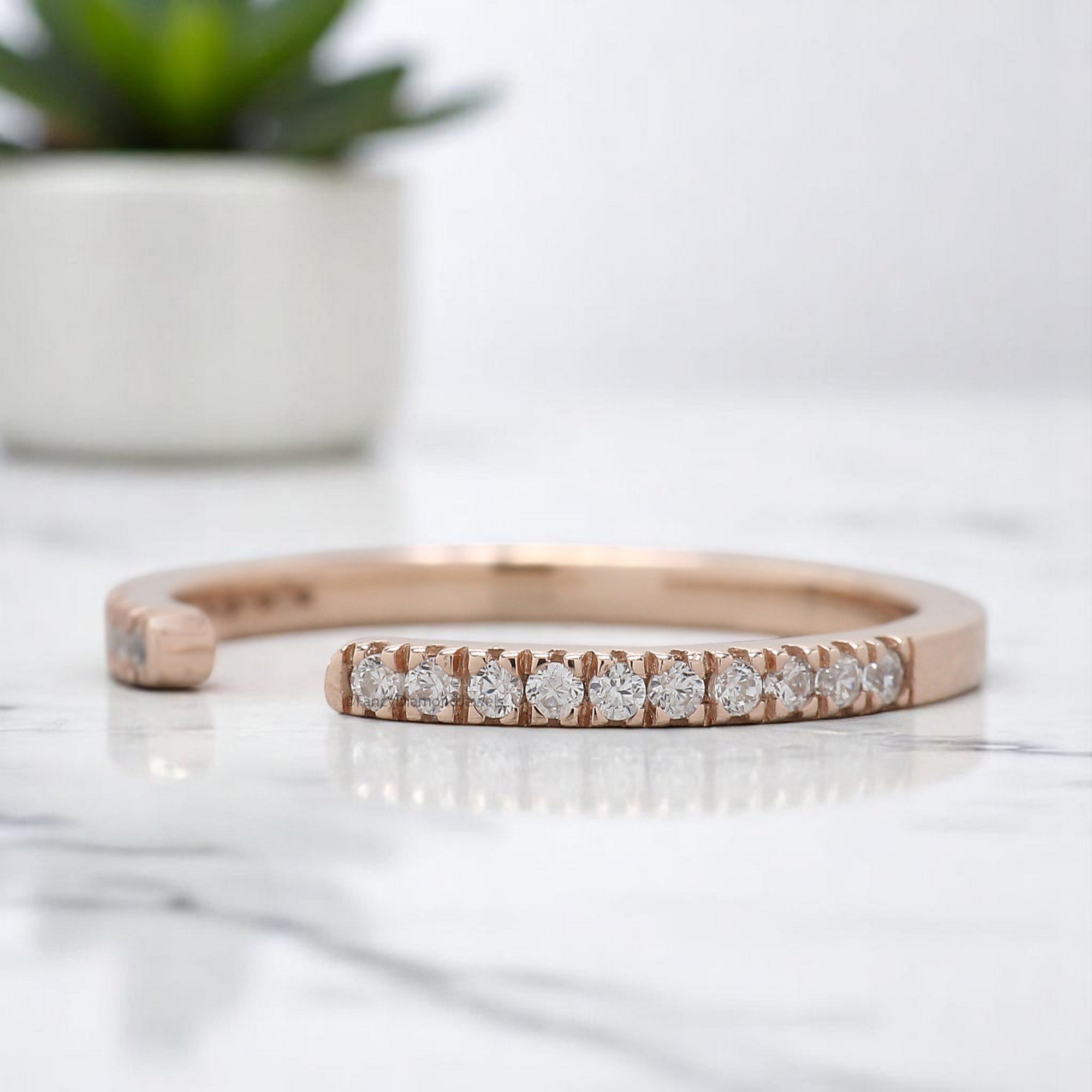 Open Gap Diamond Wedding Band 1.20 MM Diamond Half Eternity Minimalist Band Silver/10K/14K/18K Gold anniversary ring Gift For Her KD907