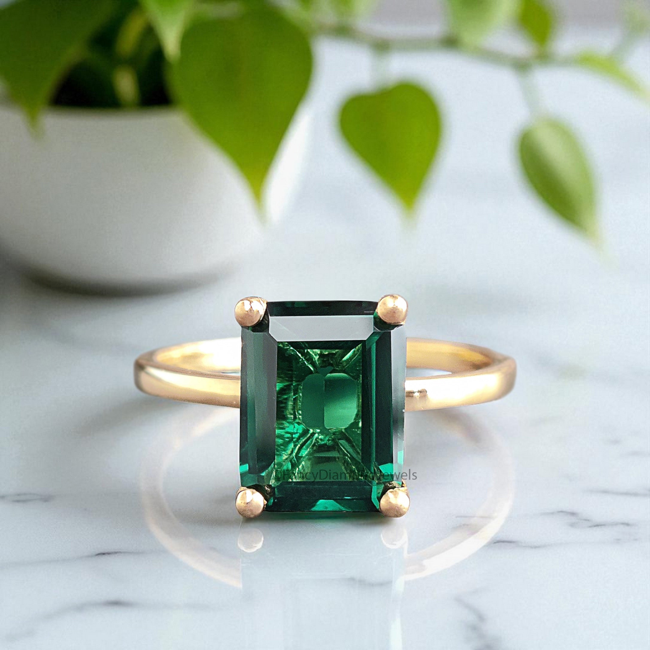 Green Emerald stone 11mm 10mm 9mm 8mm 7mm ring Emerald Cut engagement ring silver Ring simulant Solitaire ring Emerald Diamond ring FD384