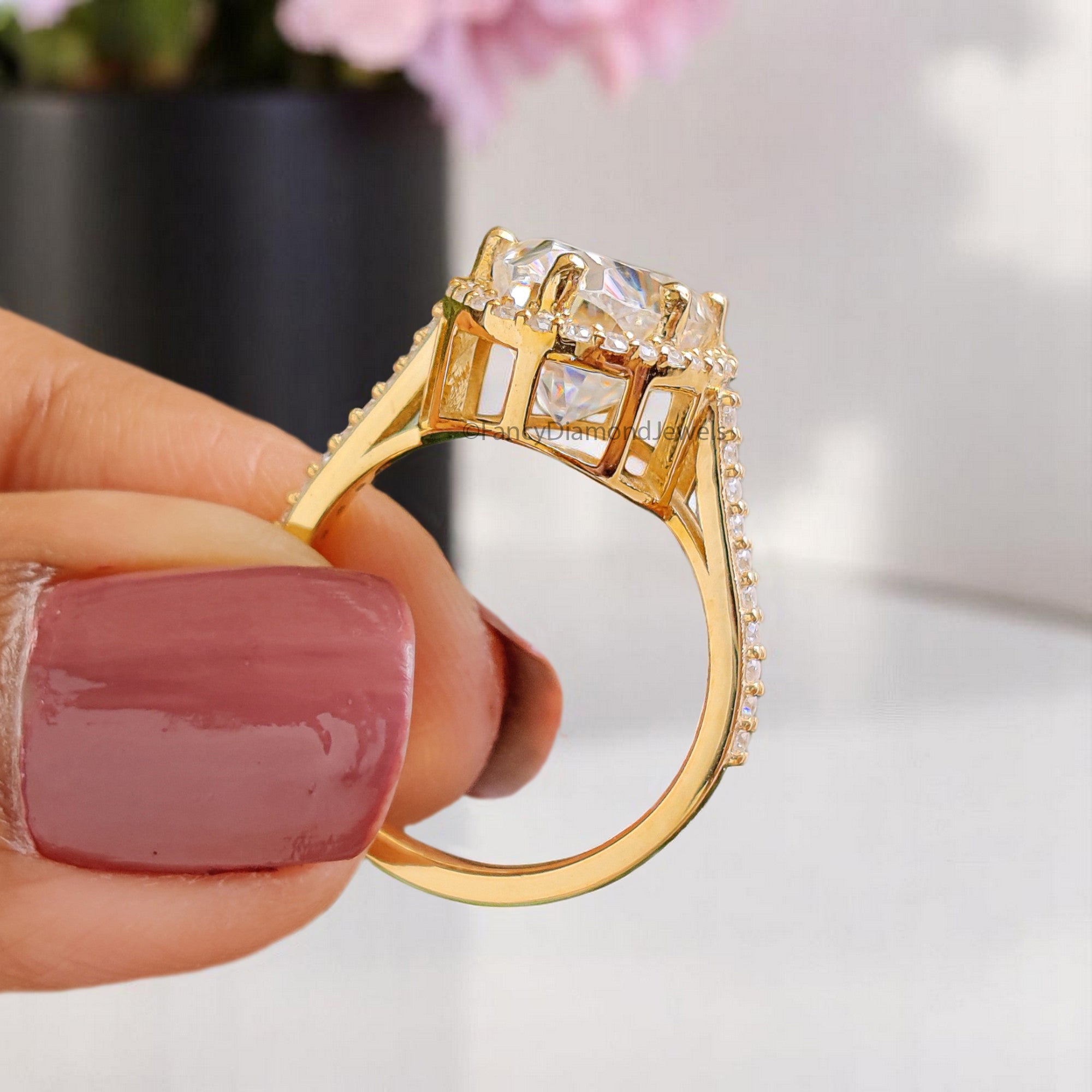 4.15 CT Oval Moissanite Engagement Ring Oval With Halo Setting Ring Colorless Oval Moissanite Wedding Ring Gift for Her Promise Ring FD364