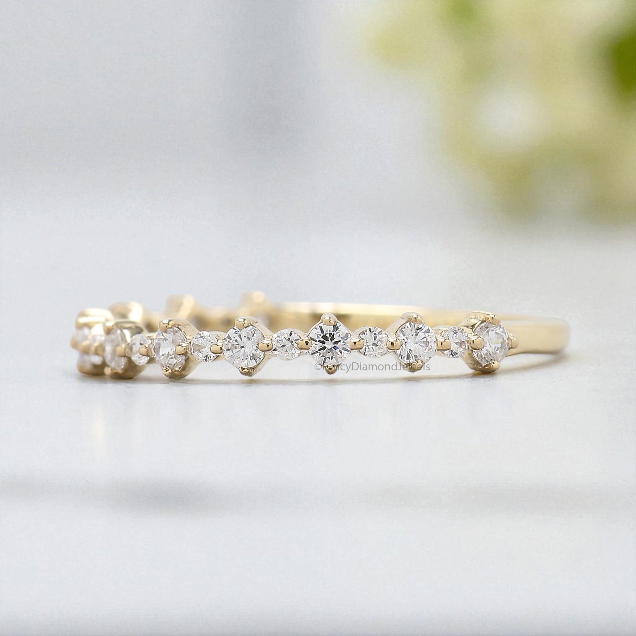Natural White Diamond Wedding Band Half Eternity Minimalist Ring Silver/10K/14K/18K Gold stacking dainty matching anniversary Ring KD927