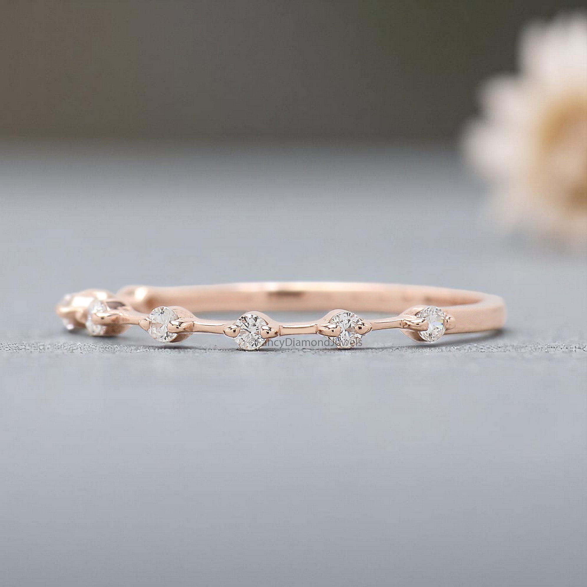 White Round Diamond Wedding Band Half Eternity Minimalist Ring Silver/10K/14K/18K Band stacking dainty matching anniversary ring KD906